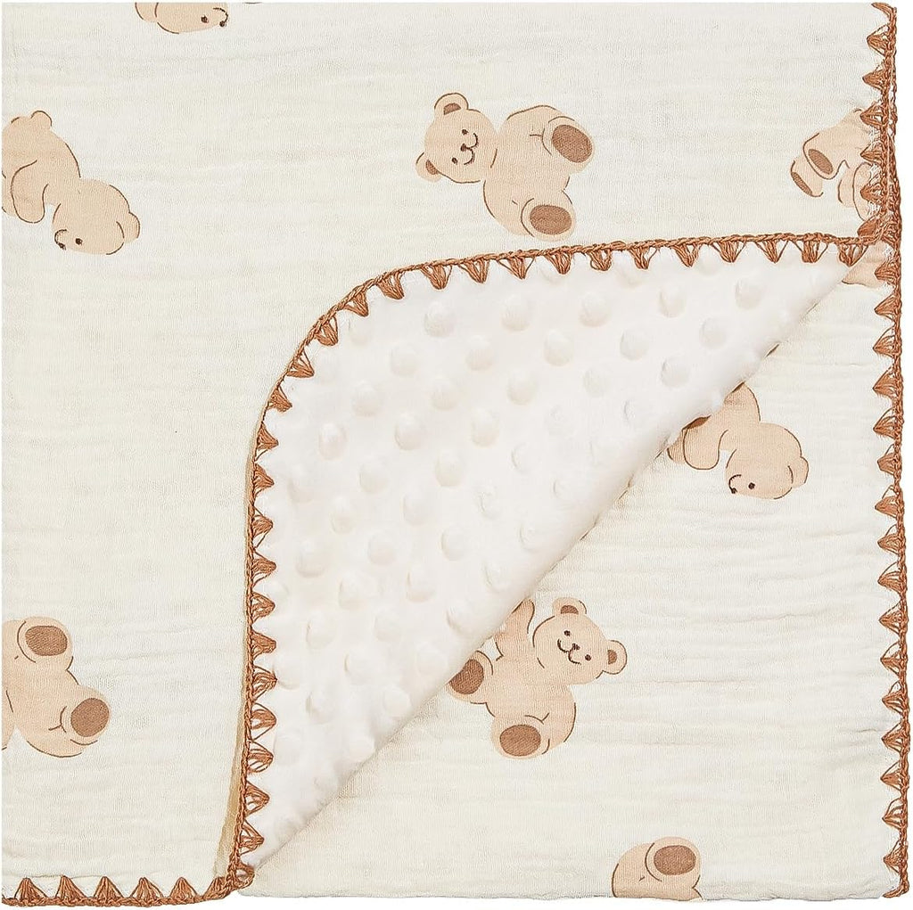 Baby Blanket Double Layer Cotton 40 x 40 Soft Receiving Blanket with Pattern Machine Washable Bear