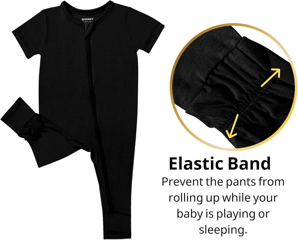 GUISBY Rayon Made from Bamboo Baby Pajamas, Summer Short Sleeve Footless Rompers, 2 Way Zipper Sleeper