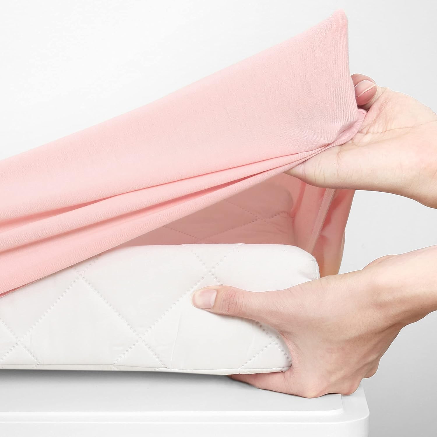 TILLYOU Changing Pad Cover Set in Soft Jersey Material - Fits 32"/34''x16 Contoured Pad for Babies,Peachy Pink & White