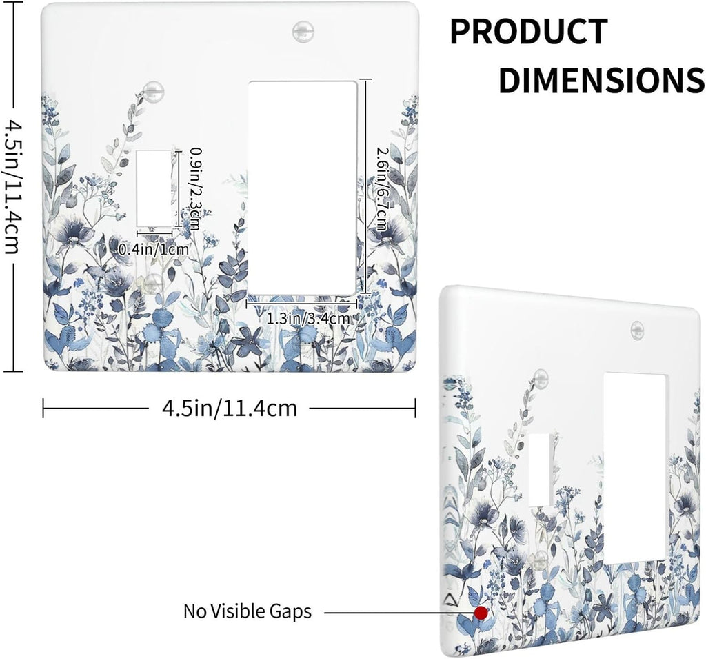 Outlet Covers Light Blue Watercolor Leaves Plant With Floral 1 Toggle 1 Rocker Combination Decorative Wall Plate Electrical Switch Plates Light Switch Cover Plate for Bedroom Bathroom Decor