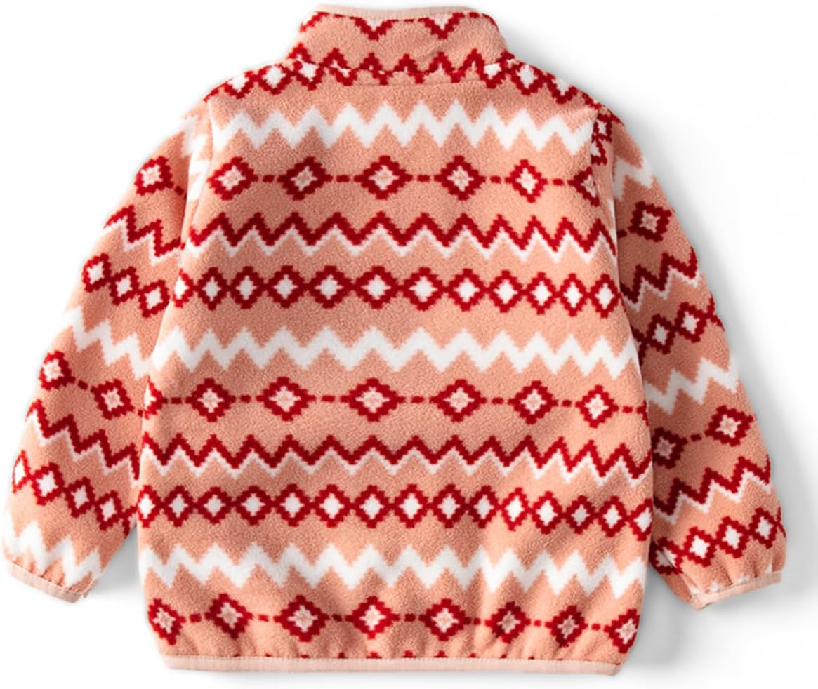 Kids Printed Polar Fleece Jacket Toddler Baby Boys Girls Autumn Winter Warm Sherpa Lining Outerwear Soft Lightweight