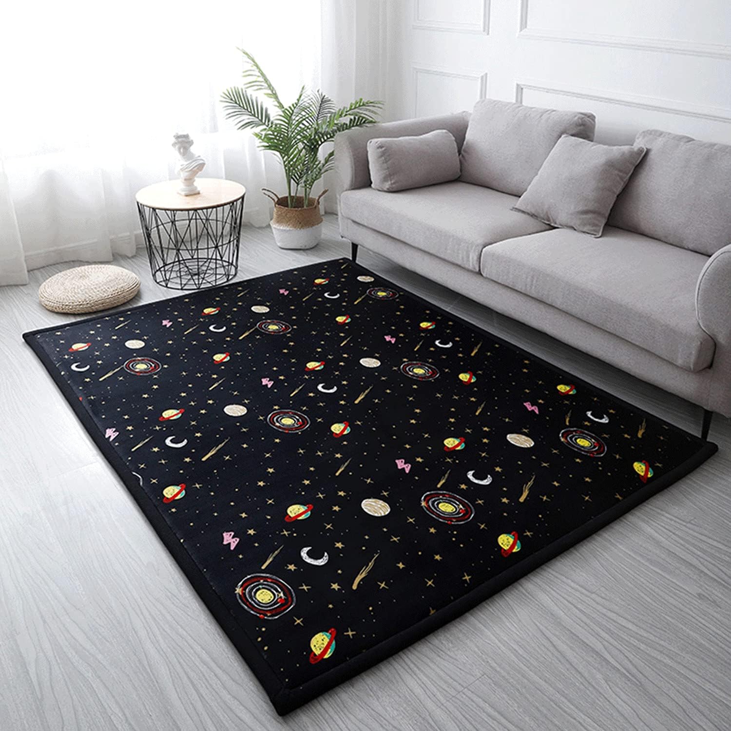 Loartee Coral Velvet Area Rug - 1" Thick Memory Foam Baby Play Mat, Washable Toddler Carpet, Home Decor for Living Room, Nursery, Kids Bedroom, Astral Black, 4'11"x6'7"