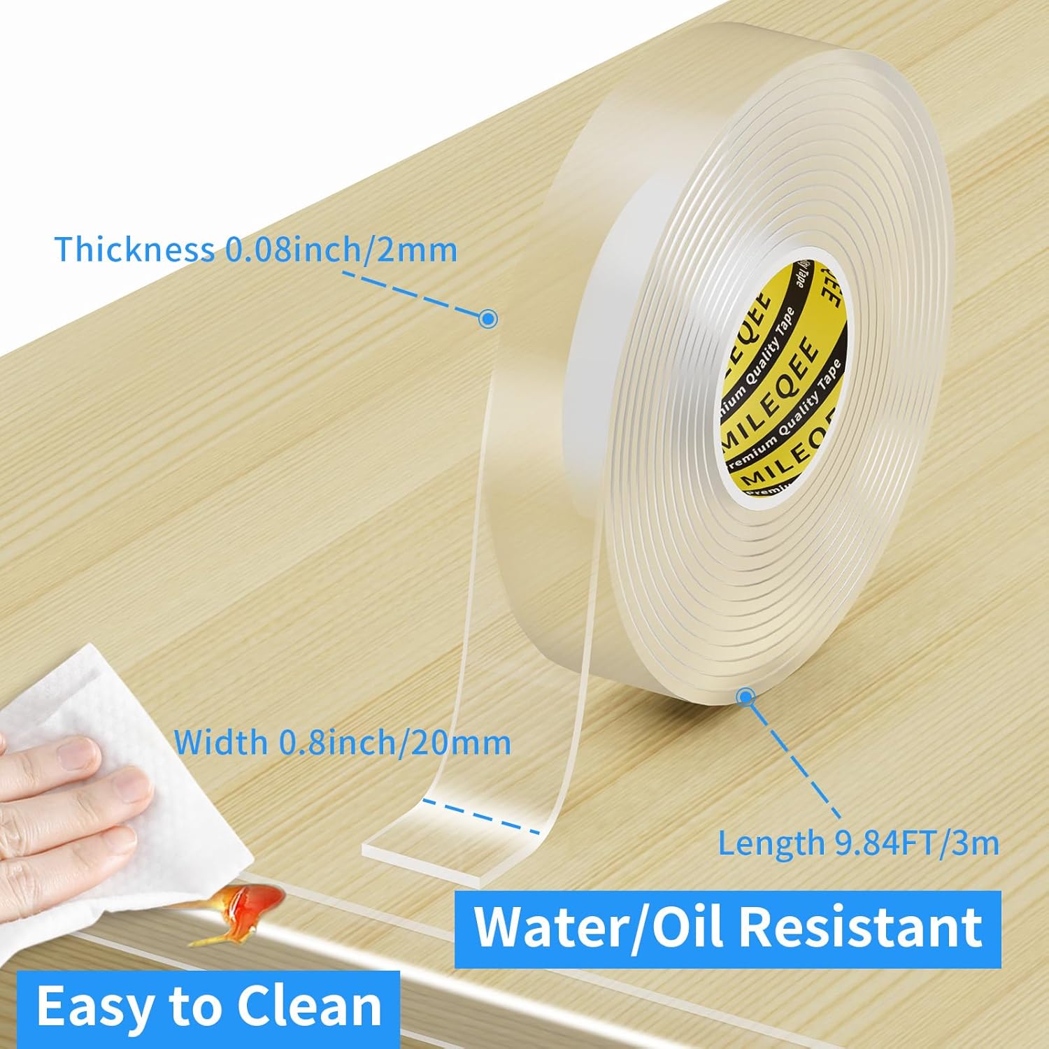 2Pack Clear Edge Protector Strip, 0.8in x 9.84FT(19.68FT Total), Sharp Edge Wrap Cover Tape, Self Adhesive Protective Bumper Guards for Cabinet Door Desk Glass Table Furniture, Kitchen Countertop