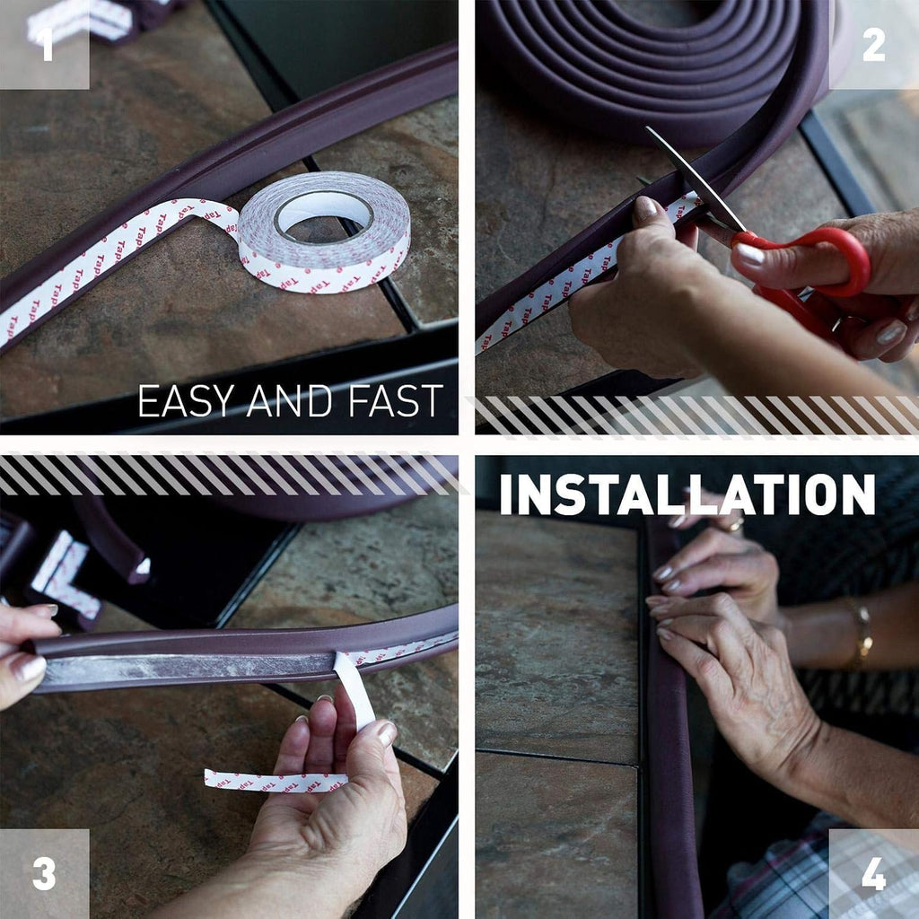 Furniture Edge 16.2ft & Corner Guards | Protective Foam Cushion | 15ft Bumper 4 Adhesive Childsafe Corners | Baby Child Proofing Foam Set and Safe for Table, Fireplace, Countertop | Brown