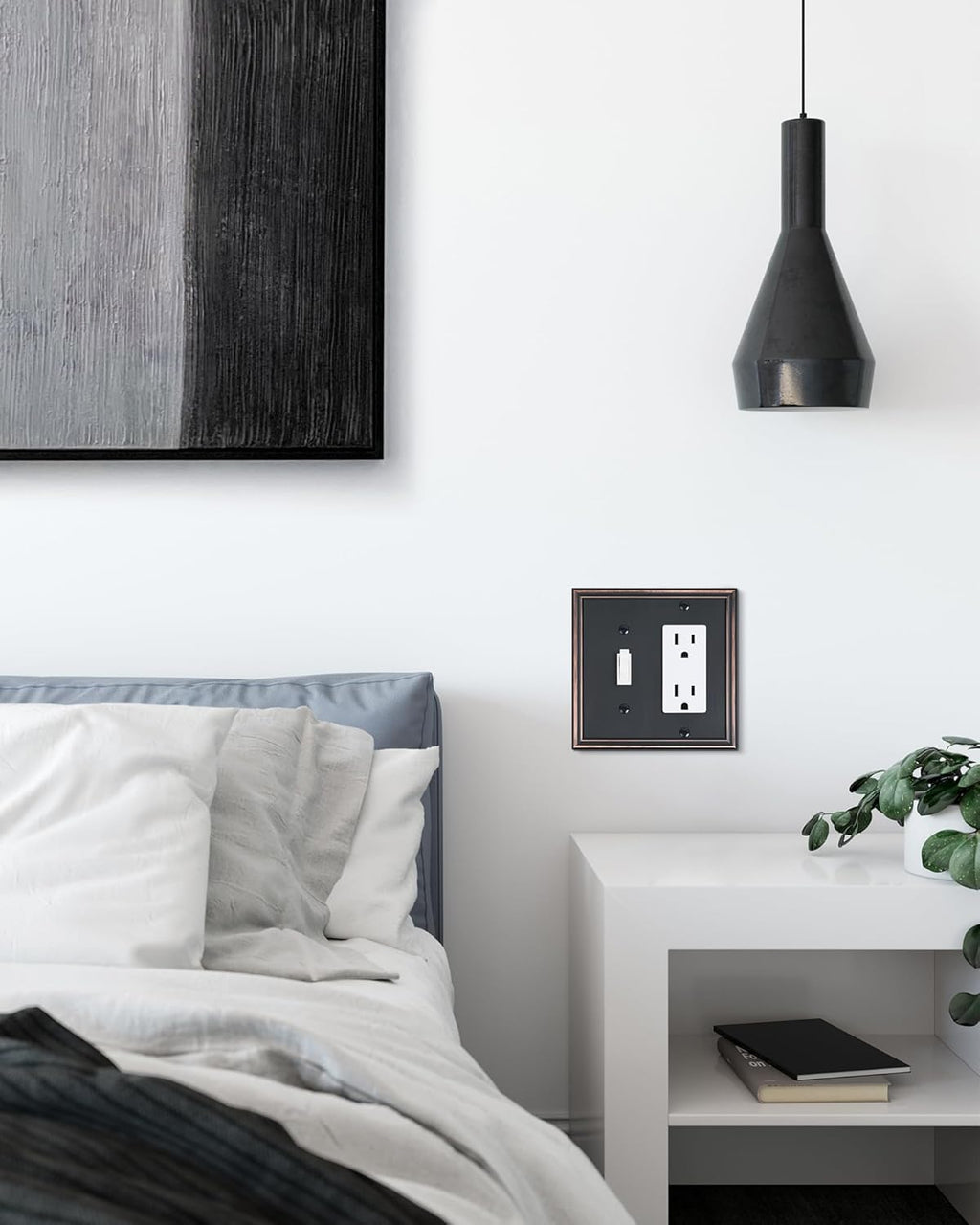 2-Pack Combo Toggle/Decorator Light Switch Cover Plate, Aged Bronze Decorative Electrical Outlet Covers, Durable Solid Zinc Alloy Wall Switch Plates and Outlet Covers