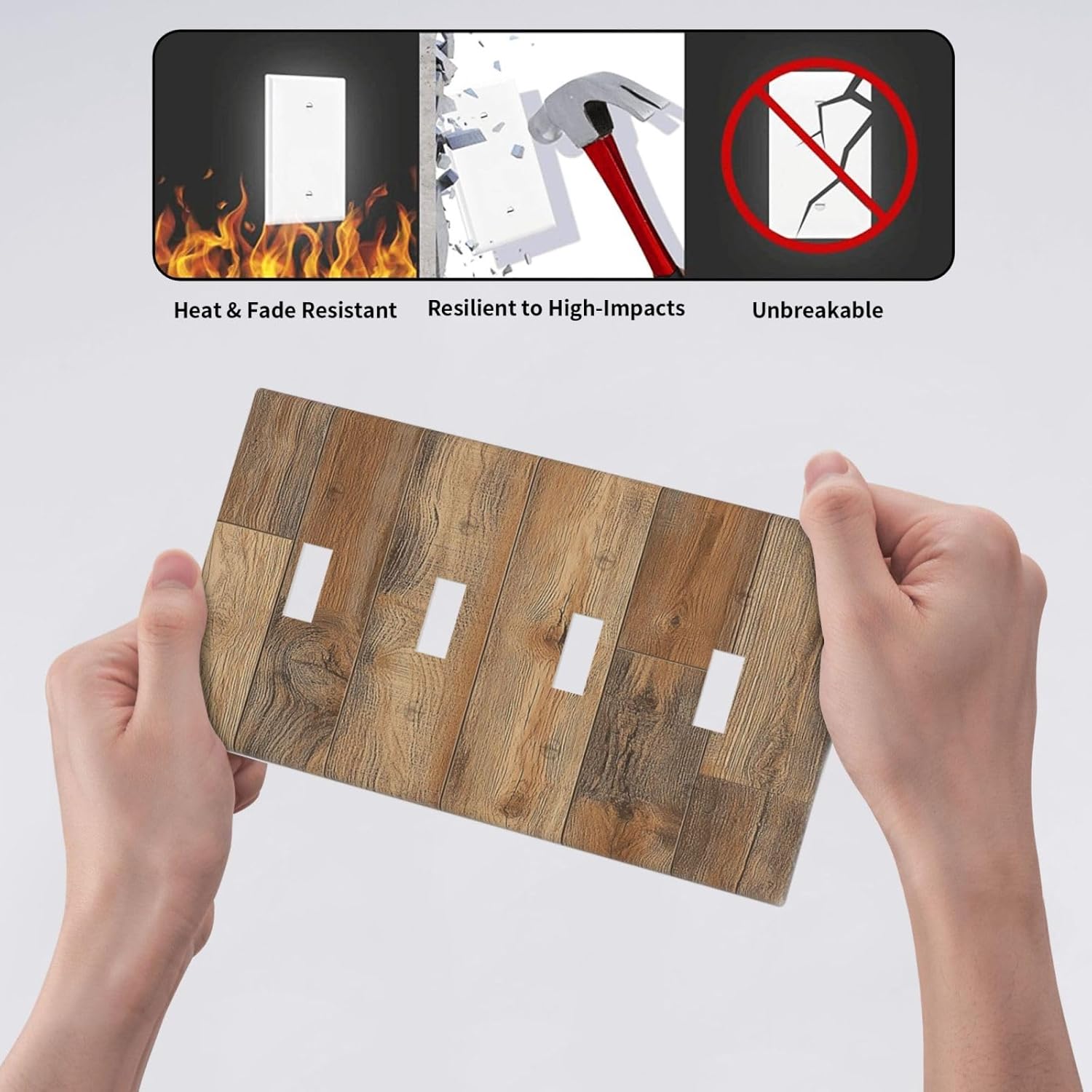 Light Switch Covers Retro Rustic Brown Wood Grain Quad Toggle Electrical Faceplate 4 Gang Wall Plate Decorative Switch Plates For Farmhouse Cabin Decor