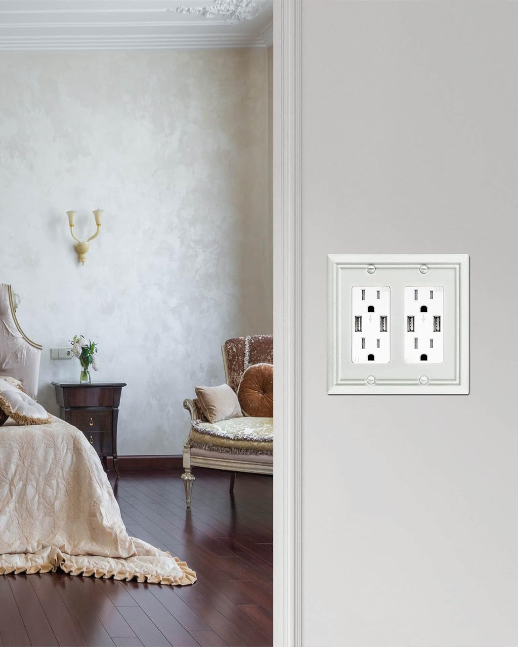 Double Decorator Wall Plates for Dimmer Switch, GFCI Outlet and Receptacal, Metal Outlet Covers and Switch Plates, Off White Finish, 2 Pack, 4.96''*4.88'', Midsize