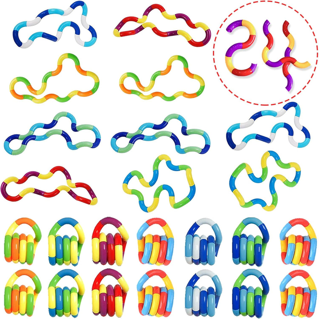 24PCS Quiet Fidget Toys Sensory Fidget Toys for Unique Fidget Experience, Multicolor Twisty Fidget Toys for Relaxation, Brain Imagination Tools, Relax Therapy Educational Toy for Adults,Boys,Girls