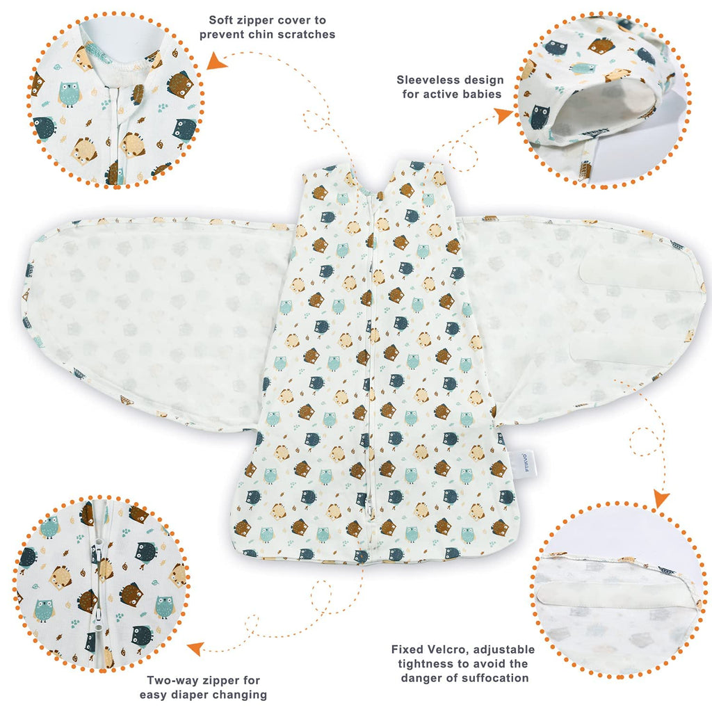 Swaddle-Blanket Baby Girl & Boy Swaddles Newborn Infant Transition 100% Cotton Wrap Blankets, 3-Way Adjustable Wearable Blanket, TOG 1.0 (Owl 0-3 Month)
