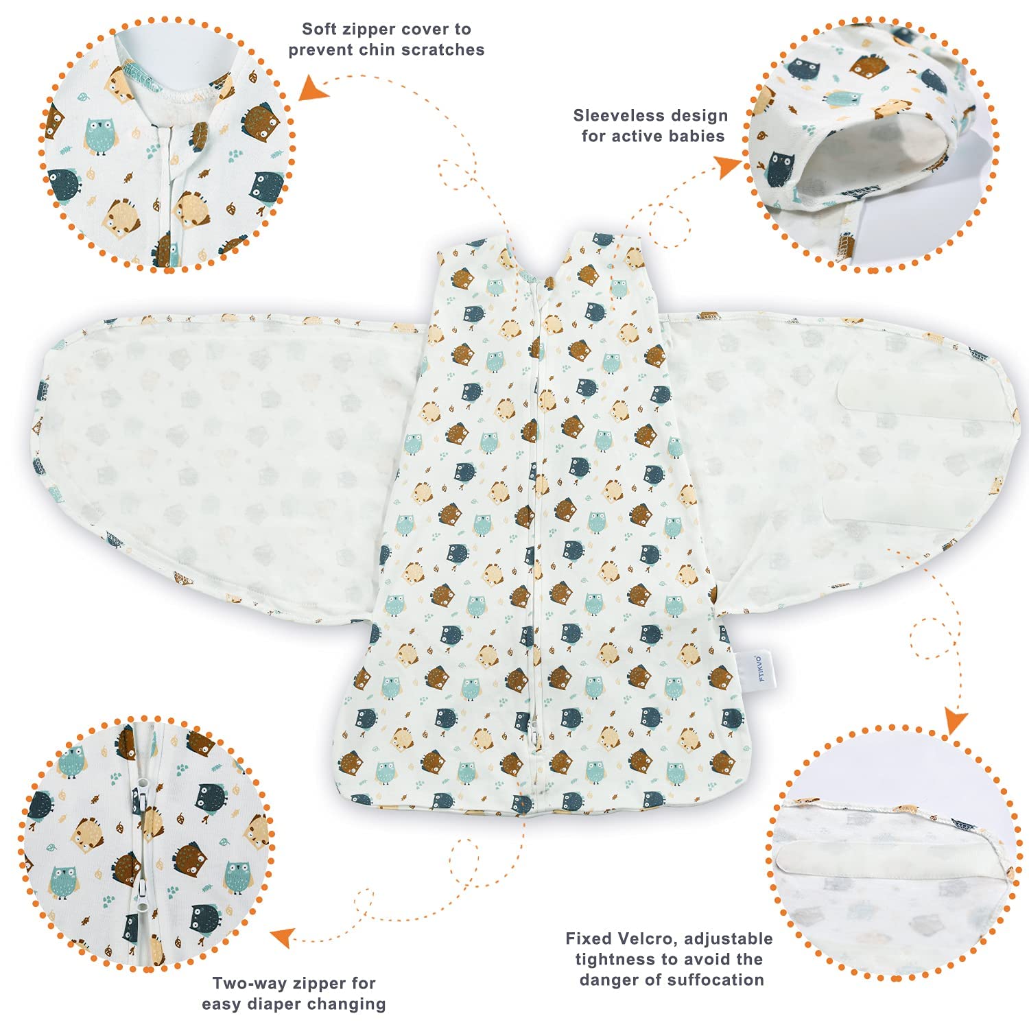 Swaddle-Blanket Baby Girl & Boy Swaddles Newborn Infant Transition 100% Cotton Wrap Blankets, 3-Way Adjustable Wearable Blanket, TOG 1.0 (Owl 0-3 Month)