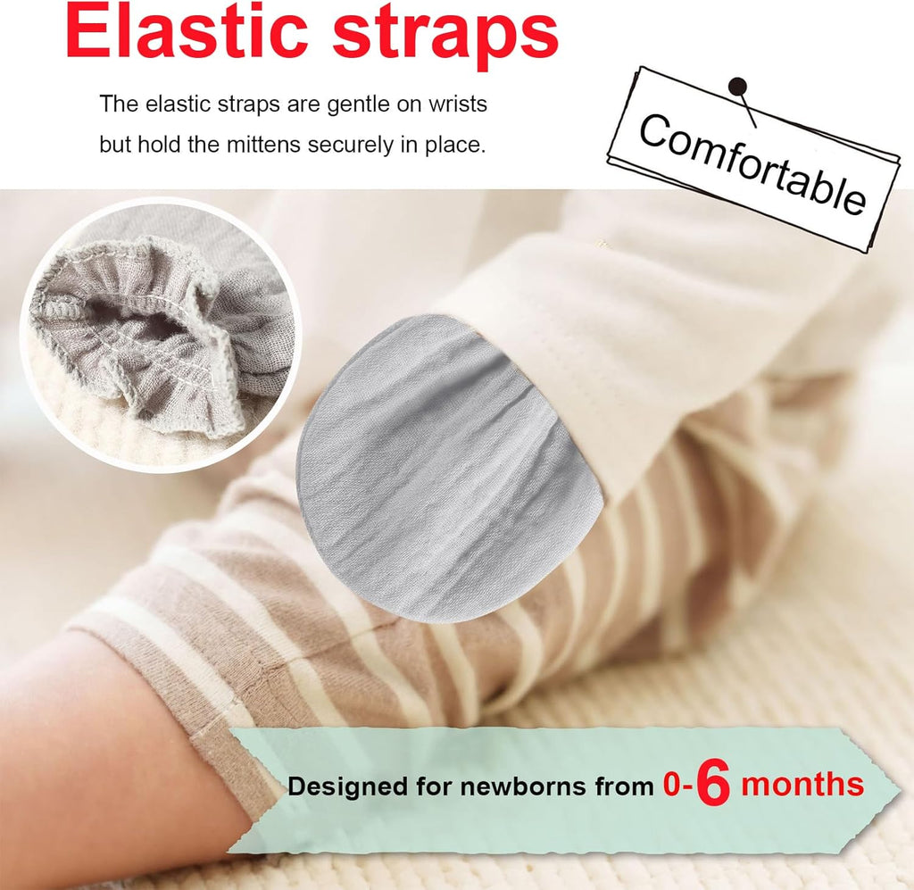 Newborn Mittens No Scratch 100% Cotton Mitts Boy Girl baby mittens 0-6 months 6 Pack
