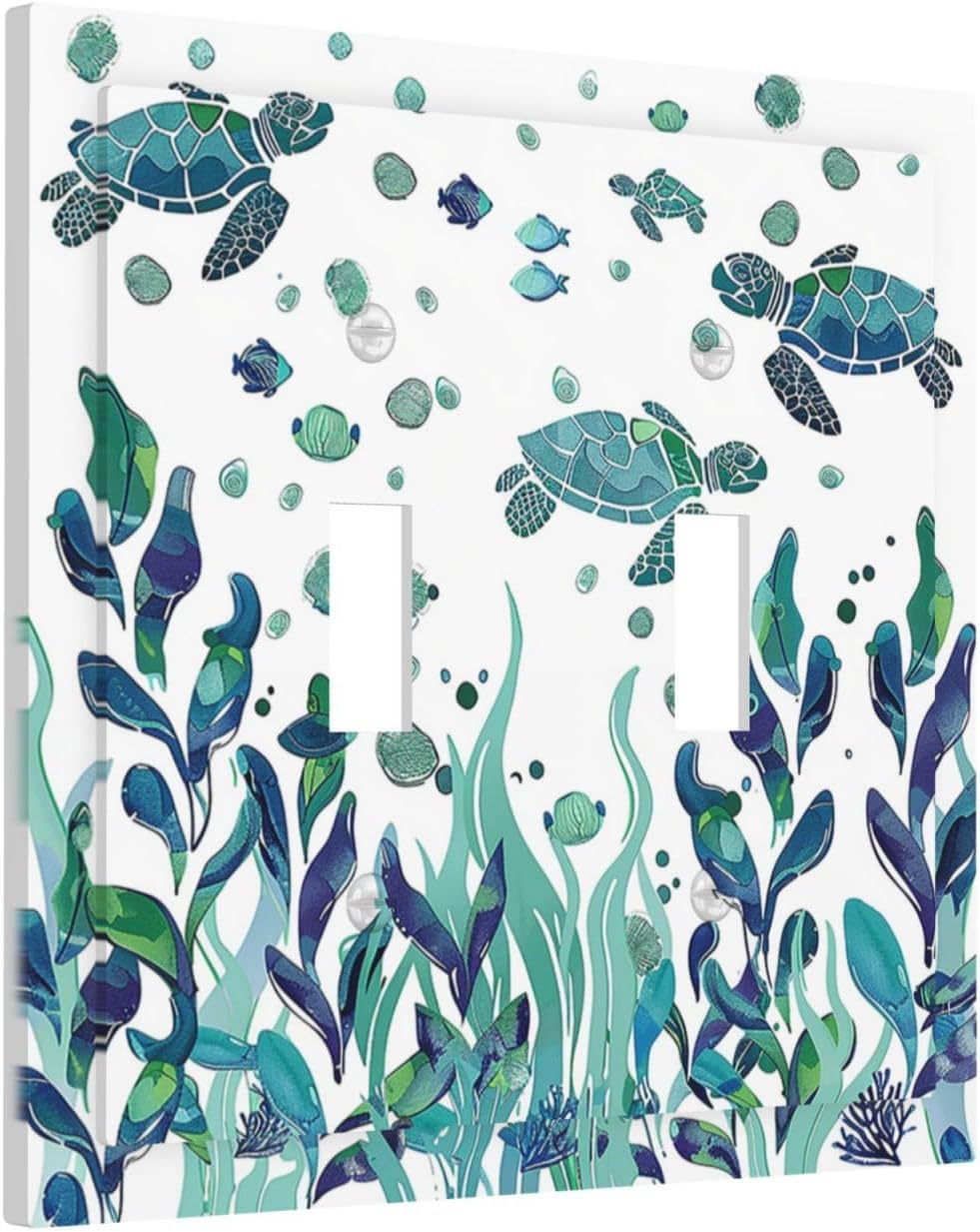 Decorative Switch Plates Vibrant Turtle Seagrass Watercolor Painting 2 Gang Double Toggle Outlet Light Switch Cover Wall Plate Electrical Faceplate for Bathroom living Room Decor