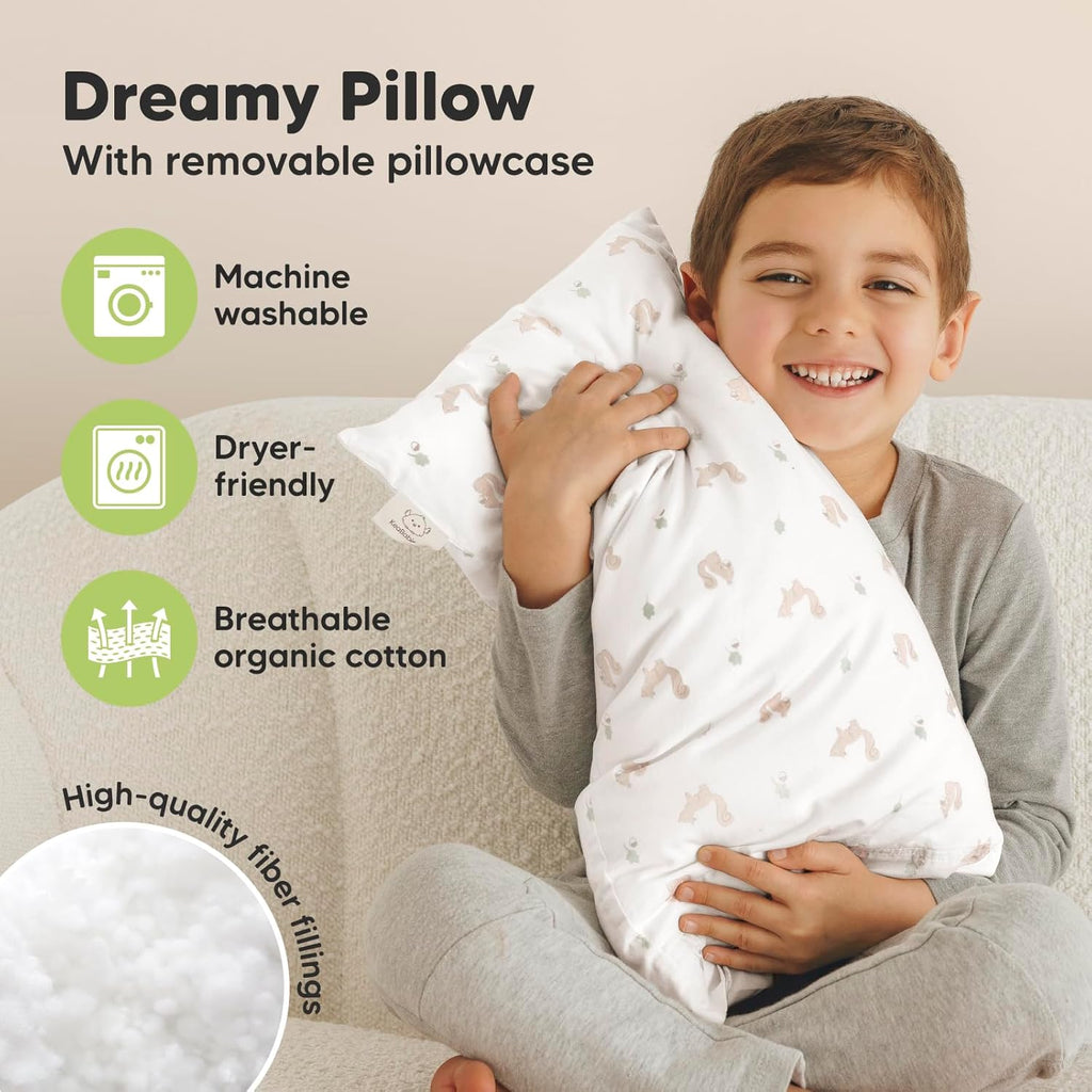 Toddler Pillow with Pillowcase - 10x18 My Little Dreamy Kids Travel Bed Pillows for Sleeping, Organic Cotton Small Pillowcase, Soft & Breathable, Machine Washable, Toddlers 2-5 Years Old (Nibbles)