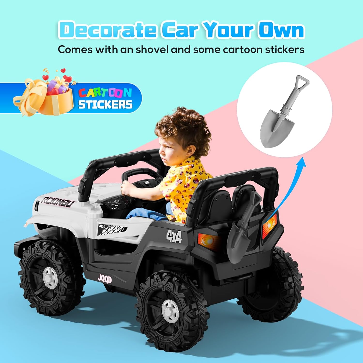 SEALIGHT 12V Kids Ride On Car Truck w/Parent Remote Control, Electric Car for Kids Children Ride On Toy Toddler with Double Doors/Safety Belt/LED Lights/Music Player/Bluetooth