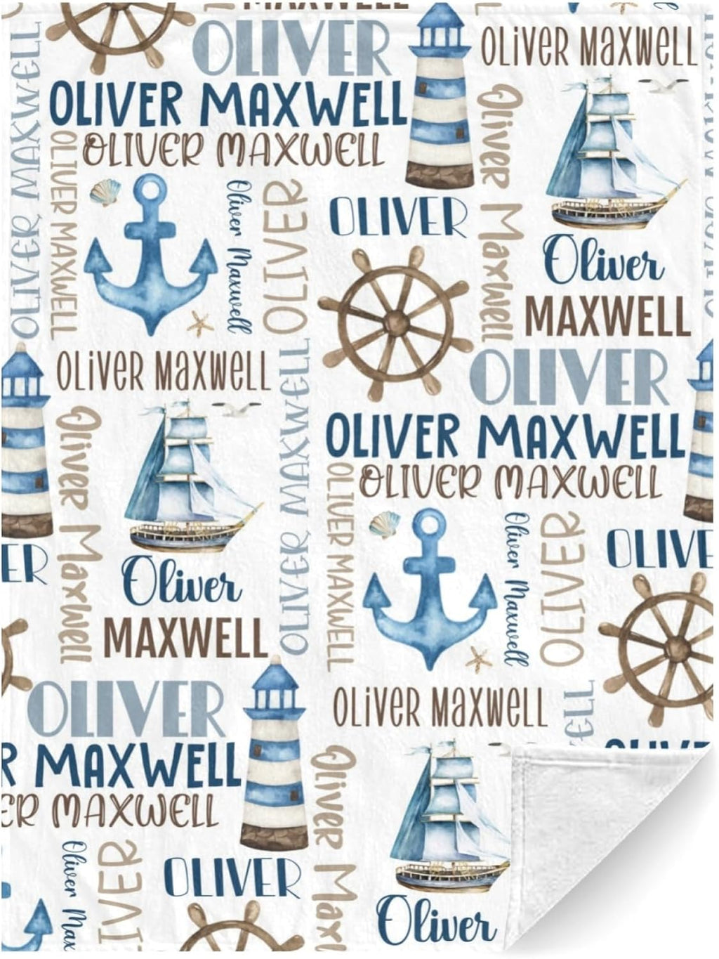 Personalized Baby Blanket for Boys, Custom Baby Blanket with Name, Nautical Blanket Sailboat Anchor Baby Blanket, Nautical Swaddle Blanket for Toddlers Kids Newborn
