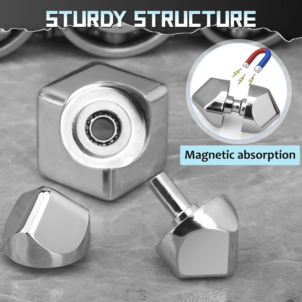 Fidget Cube Block Spinner Toy for Kid Adult, 2-in-1 Anodised Metal Hand Spinner Fidget Figit Gyro for Stress Relief, Cool EDC Spinning Top Desk Toy for Birthday Gift Classroom Prize