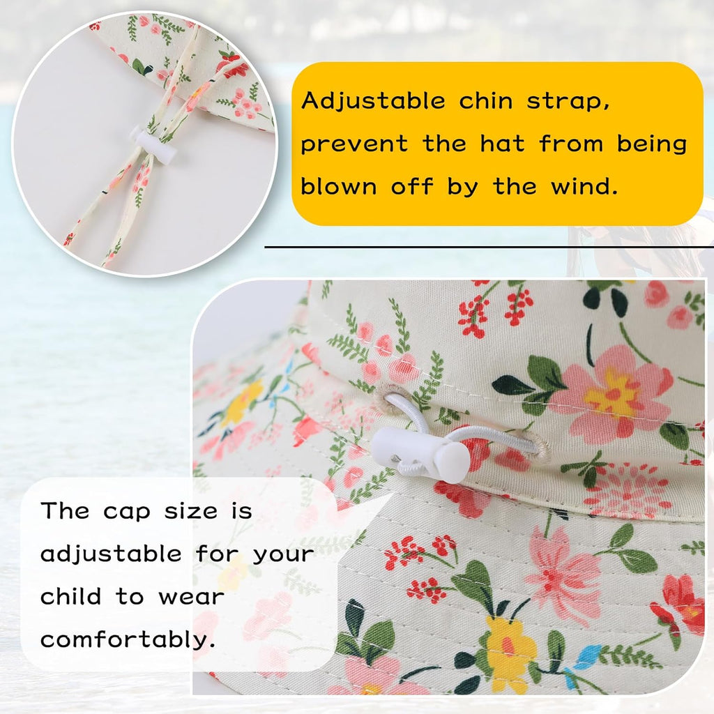 Peecabe Summer Baby Sun Hat for Boys Girls UPF 50+ Wide Brim Toddle Bucket Hat Adjustable Baby Beach Cap 0-8 Years