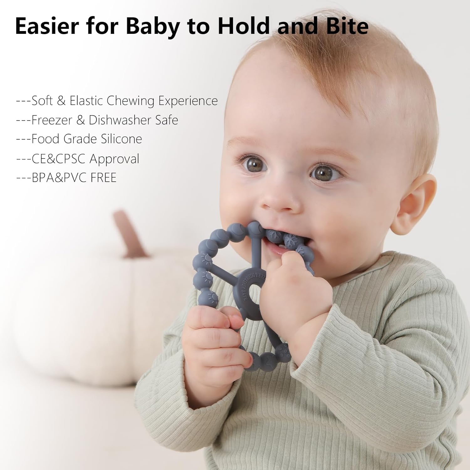 3 Pack Ring Teether Baby Infant Toys, Baby Essentials, Silicone Teething Ring Toys for Babies 0-6 Months, Seposeve Toddler Teethers 6-12 Months 12-24 Months, Infant Teething Relief, Brown Green Blue