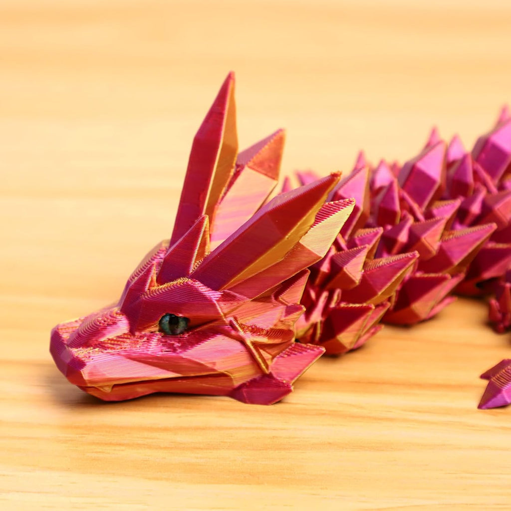 24" 3D Printed Dragon, Articulated Dragon, Crystal Dragon, Dragon Fidget Toy, Home Office Decor Executive Desk Toys ﻿(Red)