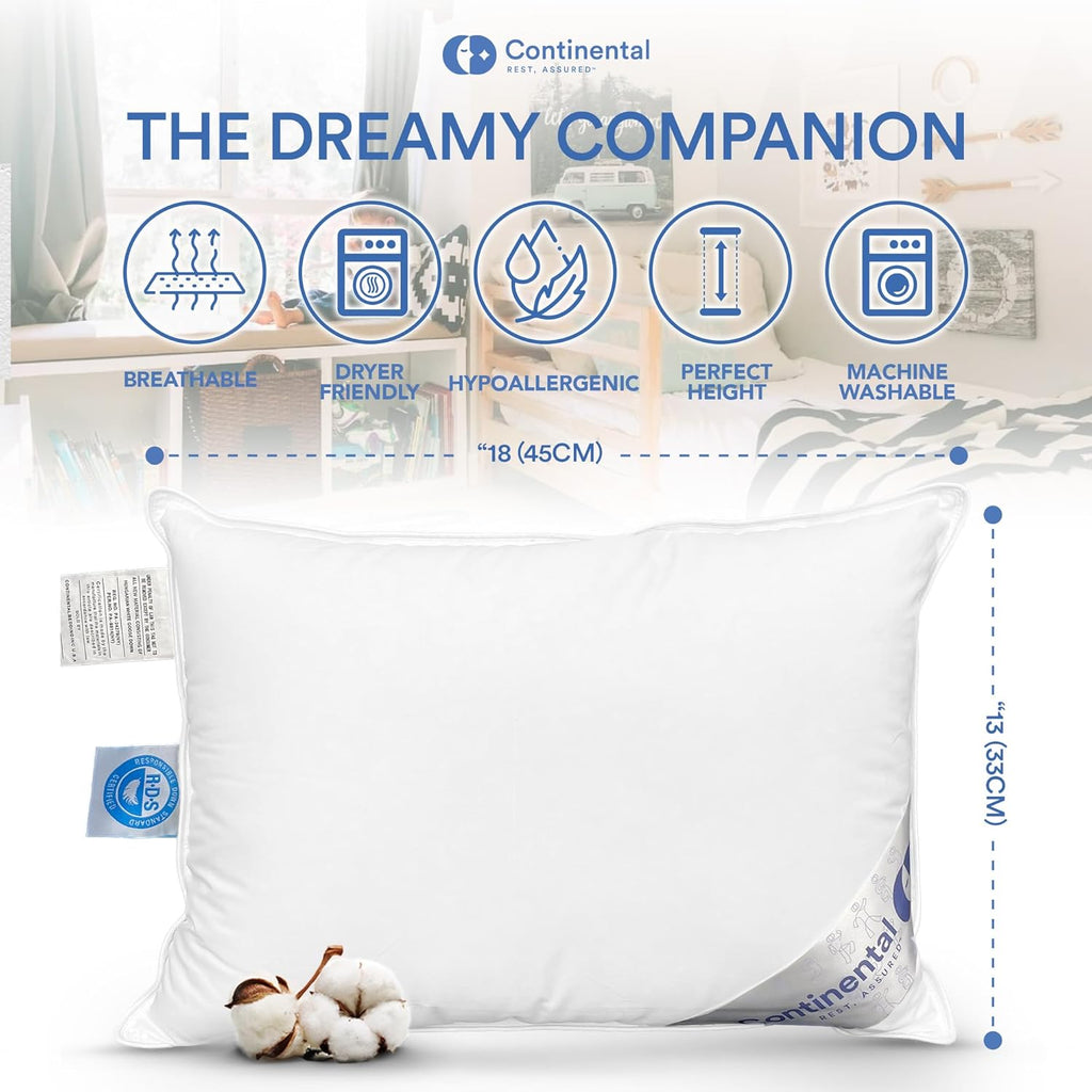 Continental Bedding Child-Down, 13x18 Soft Pillow, White
