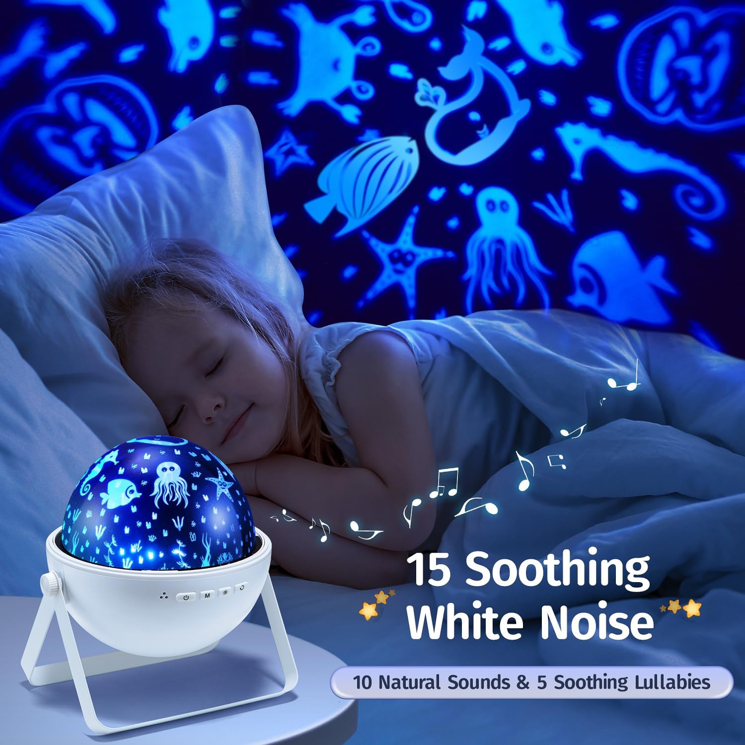 Star Projector Night Light for Kids - 15 Colors, Remote & HIFI Bluetooth Speaker, 360 Rotating + Auto Timer