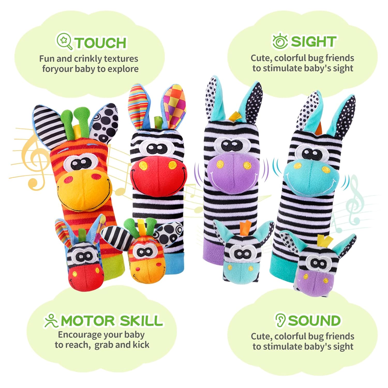 Baby Rattle Socks Set, Hand and Foot Finder Rattles Toys for Babies 0-6 Months, Infant Shower Gifts Set with Wrist Rattle Socks, Newborn Sensory Toy for Boys Girls 0-12 Months