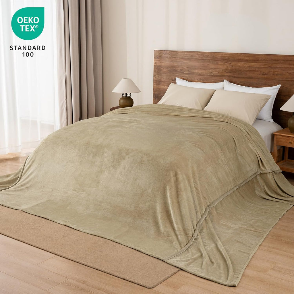 PHF Oversized King Fleece Blanket 120"x120", No Shed No Pilling Big Soft Blanket, Extra Large 10'x 10' Lightweight for Bed, Sofa Travel and Camping, Suitable for All Season, Khaki