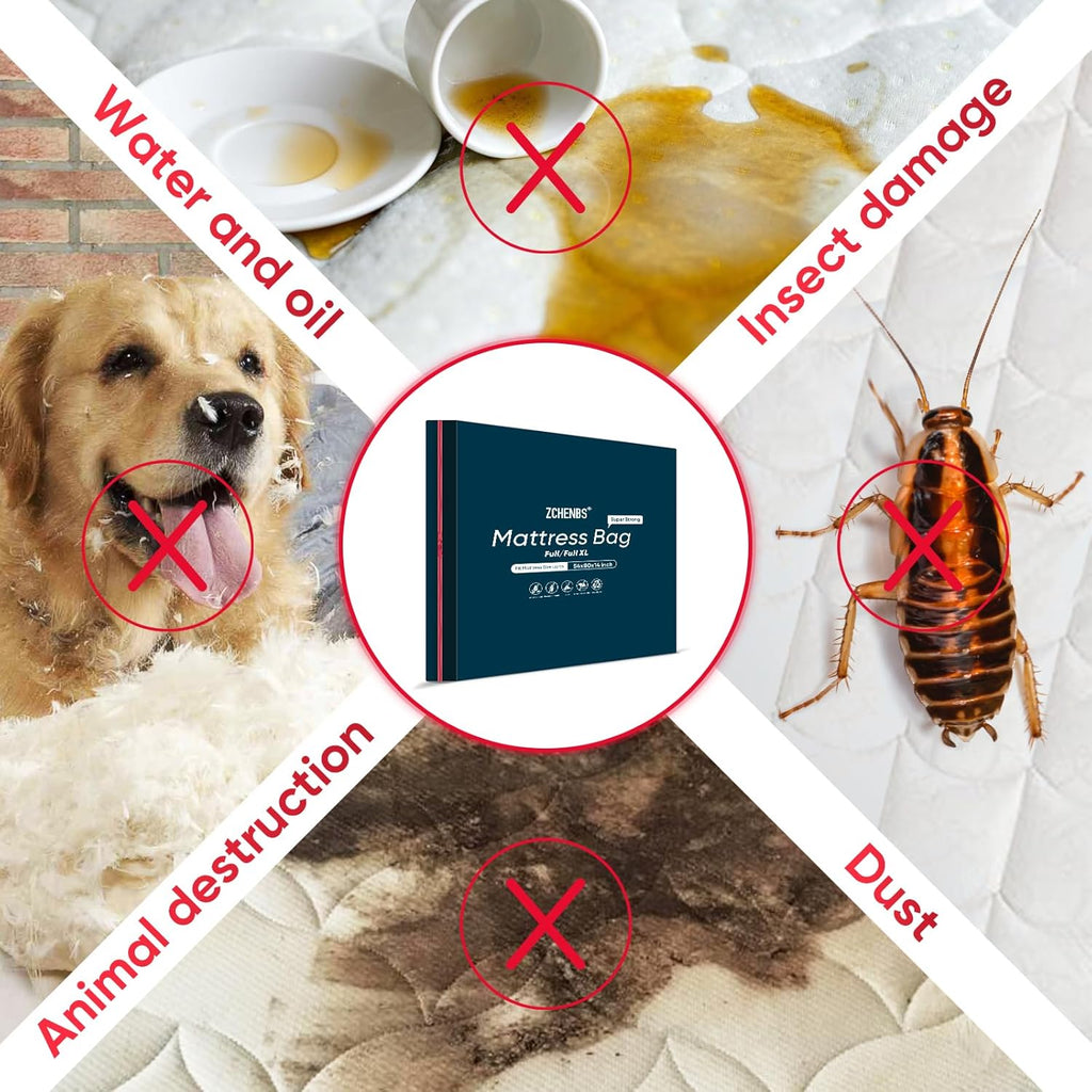 ZCHENBS® – Mattress Bags for Moving and Storage,Mattress Bag with Zippers,5 Mil Ultra-Thick Bed Bag,Waterproof,Anti-Tear,Heavy-Duty Mattress bag (Black, Full/Full XL-(2 Pack))