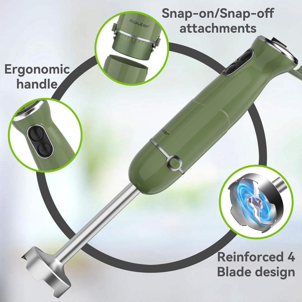 Immersion Blender Handheld 5 in 1 Hand Blender, 1000W Hand Mixer Stick, BPA-Free 12 Speed Handheld Blender with Mixing Beaker, Chopper, Whisk and Milk Frother for Soup, Smoothies, Sauce, Baby Food