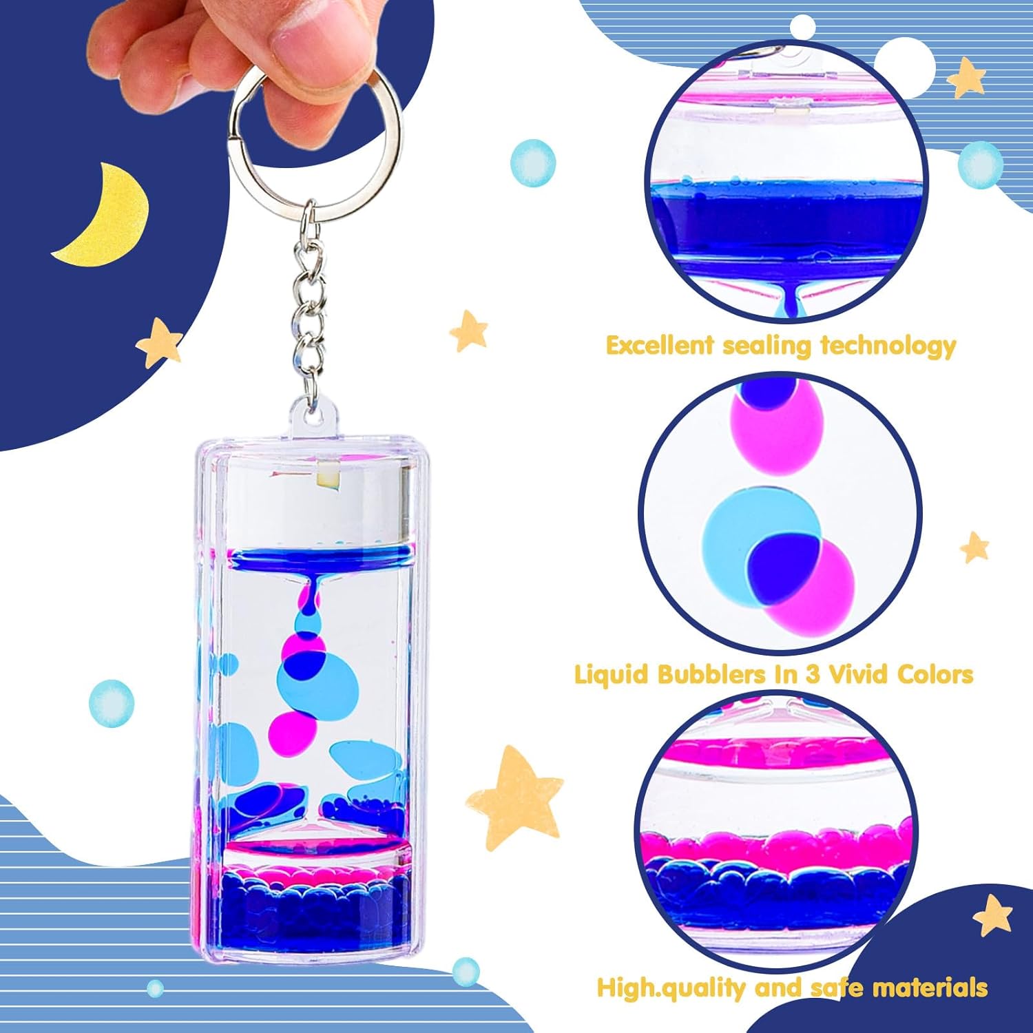 Liquid Motion Timer Key Chain - Sensory Bubbler Toy for Calming Fidget, Stress Relief - Water Bubble Desk Toy for Kids (1Box-4Pcs(Key Chain) Edition)