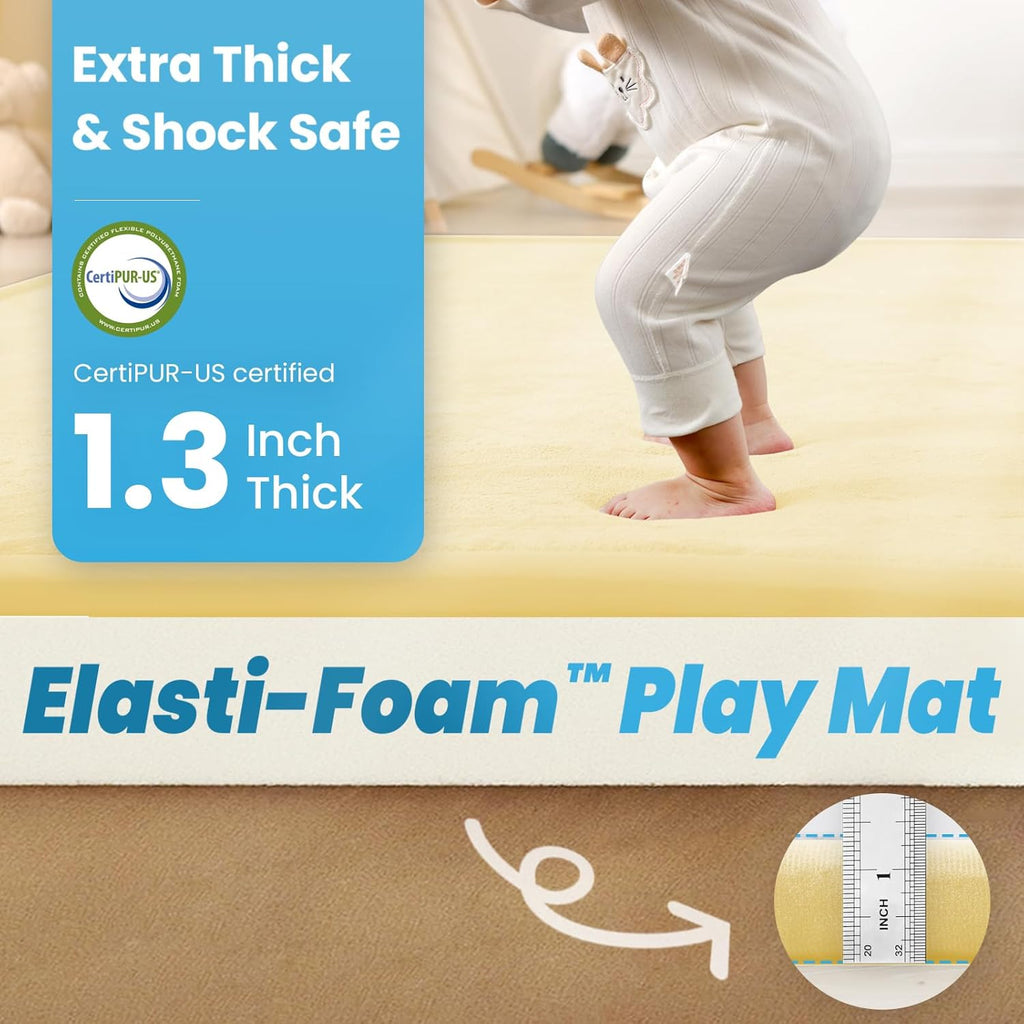 Baby Play Mat for Kids Room,Extra Thick Elasti-Foam Anti-Fall Cushion Mat for Babies,Toddlers,Infants,Water-Repellent&Non-Slip Bedroom Bedside Rugs(Vanilla)