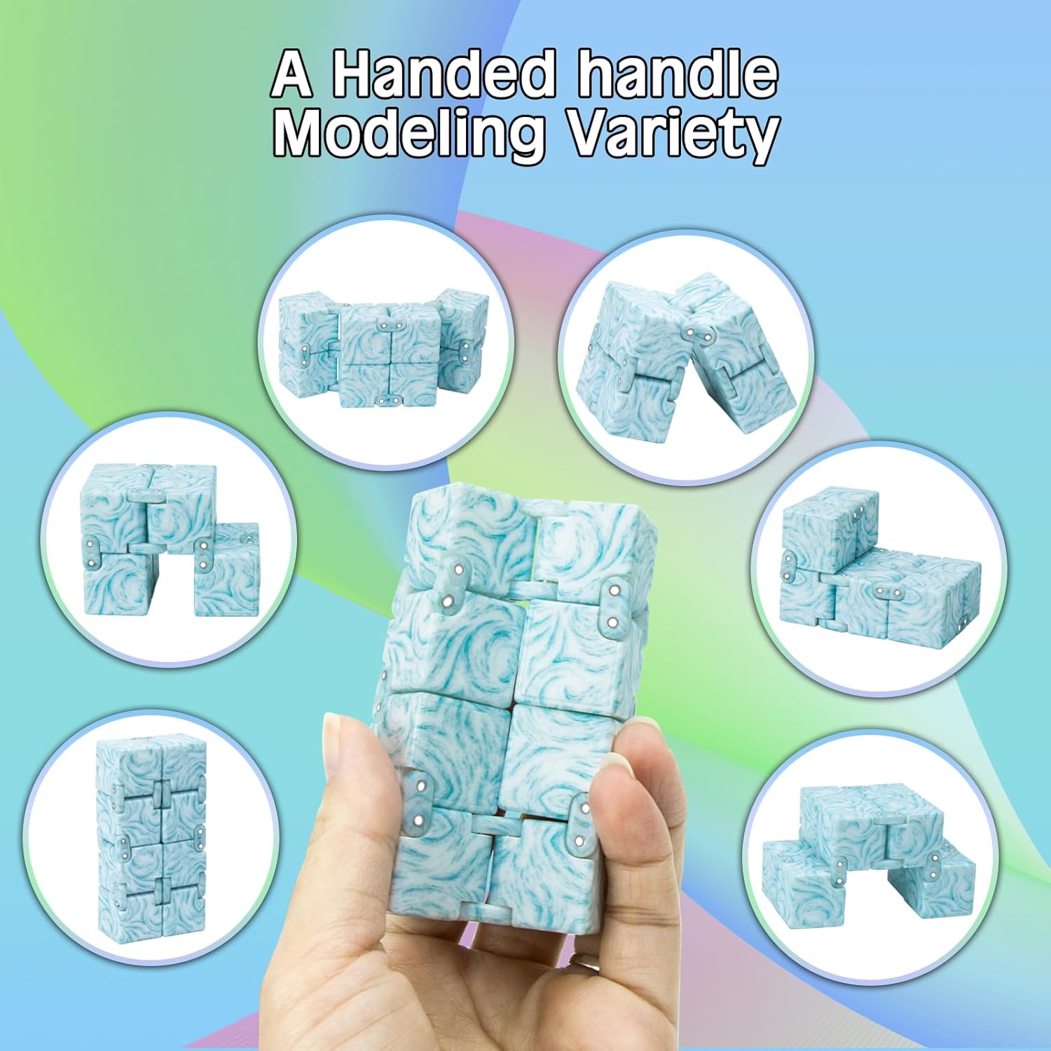 Infinitycube Fidget Toy, Unique Tie-Dye Infinitycube for Kids and Adults, Fidget Toy Relaxing Hand-Held Fidget Toy for Stress Relieve and Anxiety Relief (Light Blue)