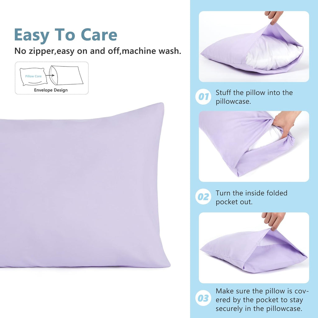 TILLYOU Toddler Pillowcase 2 Pack with Envelope Closure,13" x 18" Silky Soft Microfiber Travel Kids Pillowcase for Boys and Girls,Light Purple & Light Pink