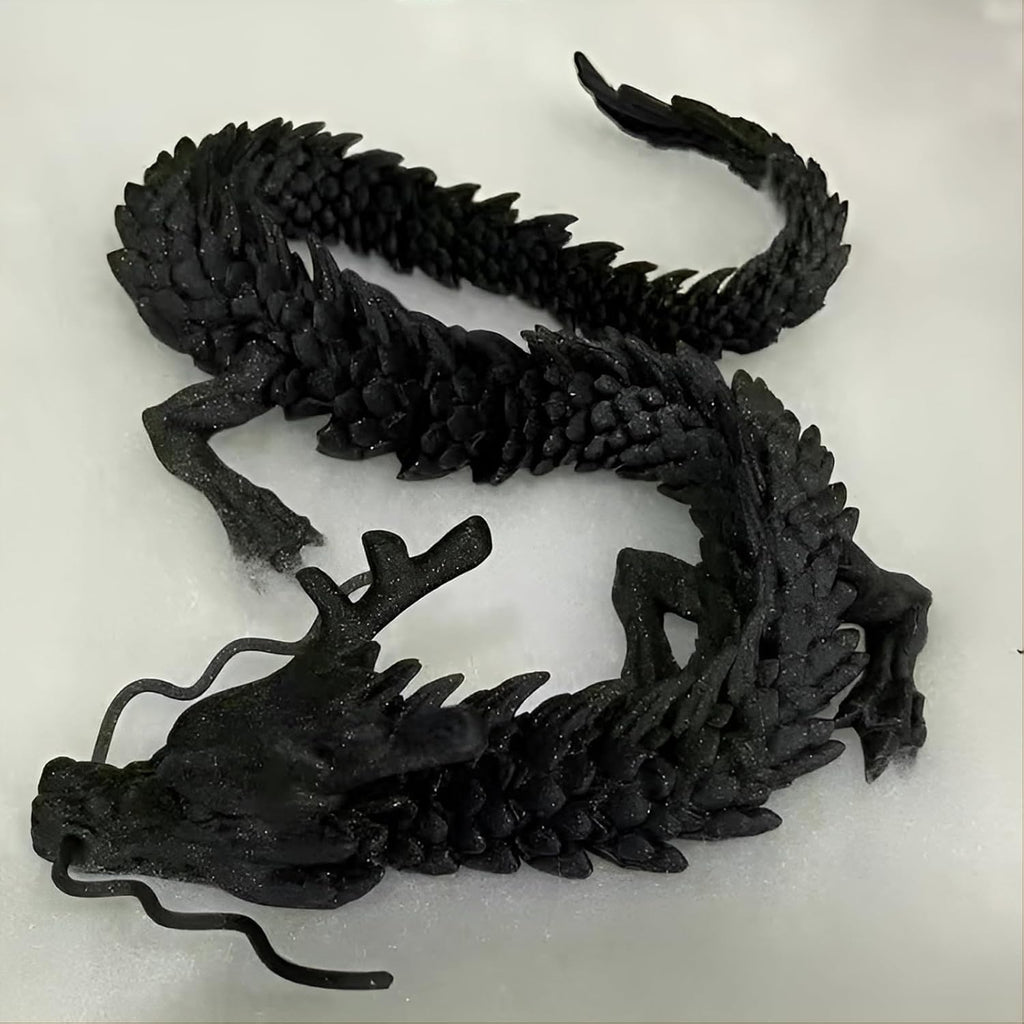 3D Printed Dragon Fidget Toy, 18in Surprise Mystery Dragon, Crystal Dragon Fidget Toy, Articulated Pye Dragon Fish/Display Cabinet/Home/Office Desktop Decor(Shiny Black)