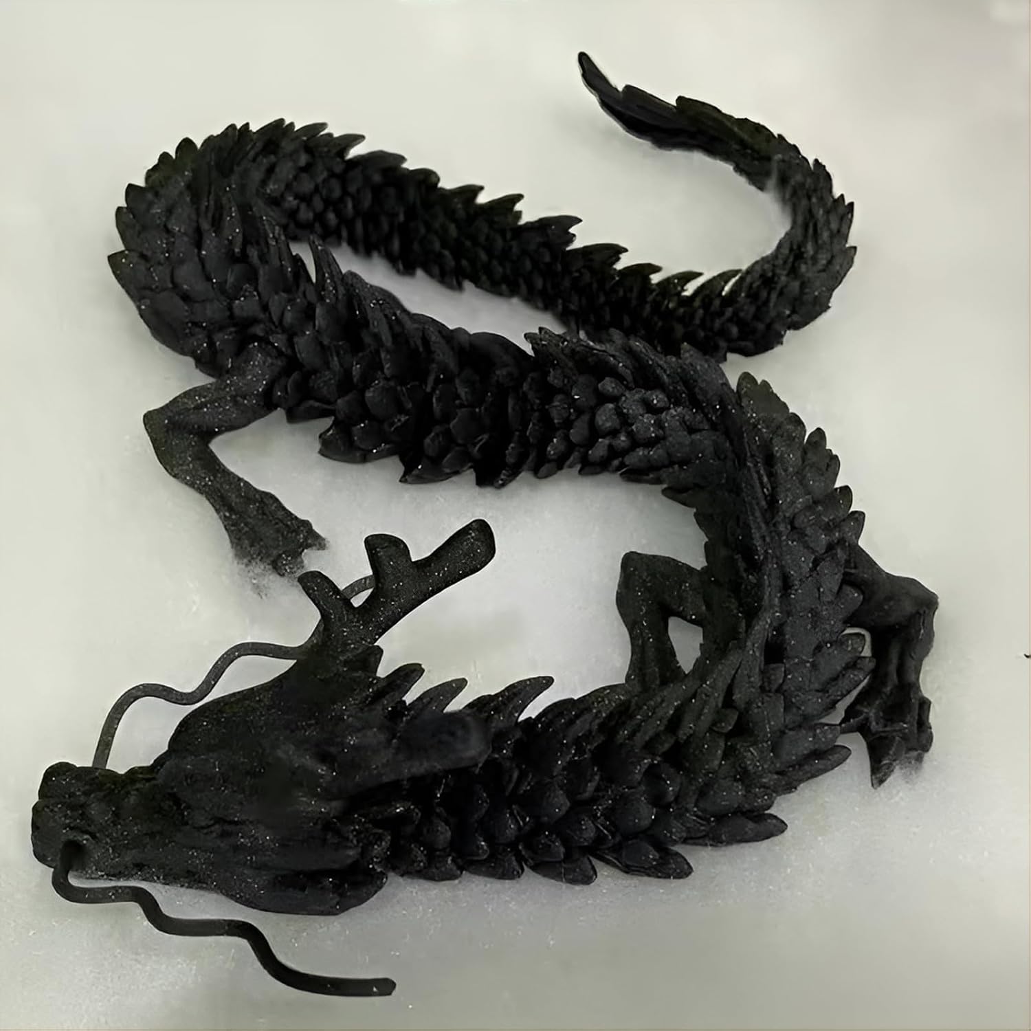 3D Printed Dragon Fidget Toy, 18in Surprise Mystery Dragon, Crystal Dragon Fidget Toy, Articulated Pye Dragon Fish/Display Cabinet/Home/Office Desktop Decor(Shiny Black)