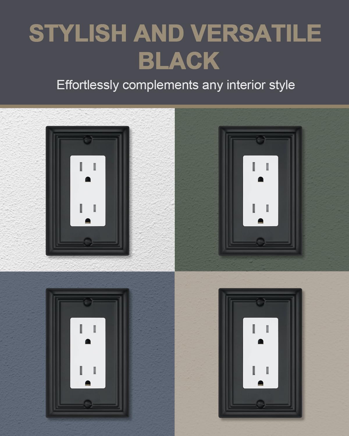 4-Pack Decorator Outlet Covers, Decorative Black Wall Plates, Metal Outlet Cover Plates for Receptacle, GFCI, Dimmer Switch, 3.15''*4.88'', Midsize