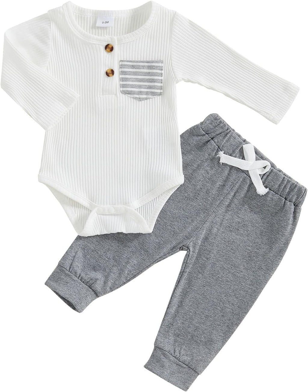 fhutpw Baby Boy Clothes 3 6 12 18 Months Ribbed Knitted Long Sleeve Romper and Pants Sets Newborn Fall Splicing Color Outfits