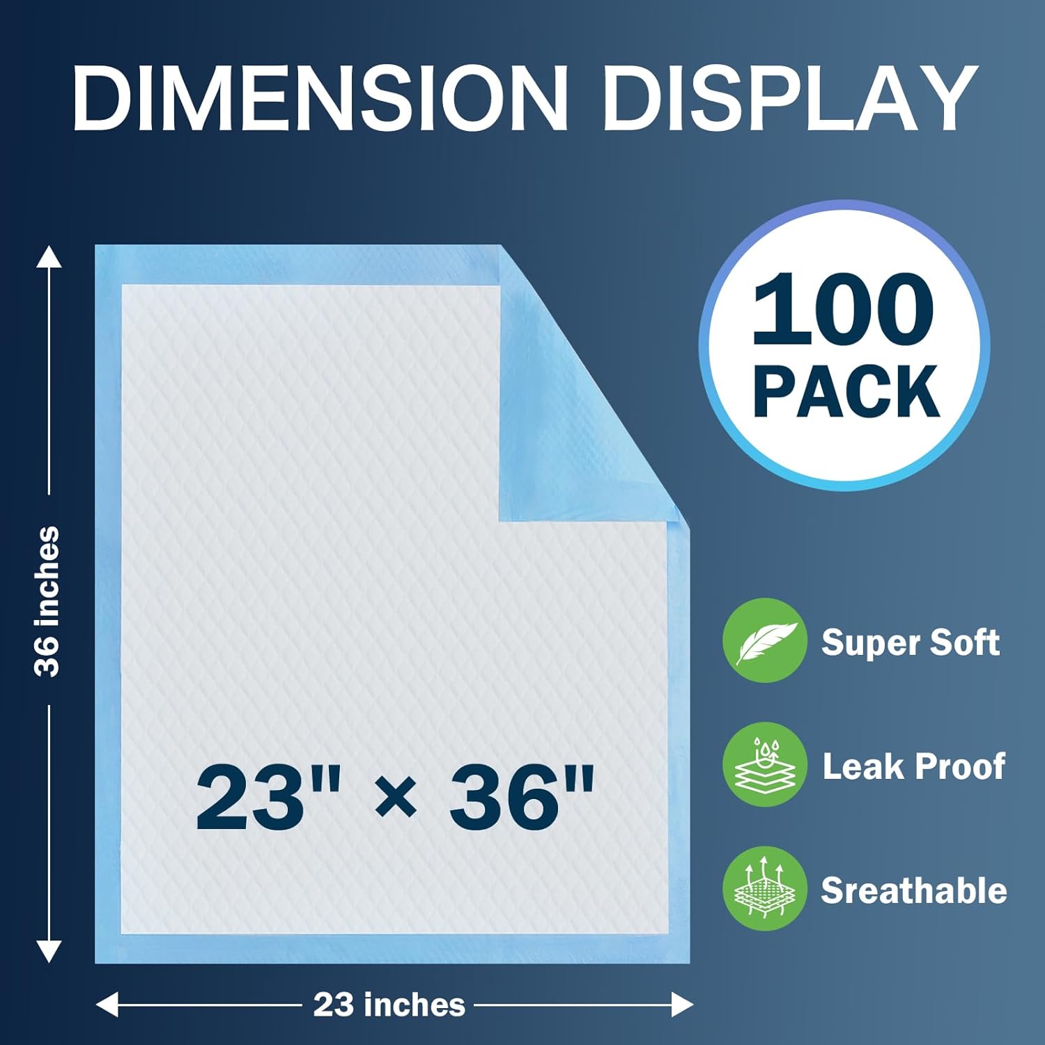 Disposable Pads 23"×36" (100pcs) Moderate Absorbent Underpads Incontinence Bed Pads Disposable Chucks, Pee Pads for Kids, Adults and Pet