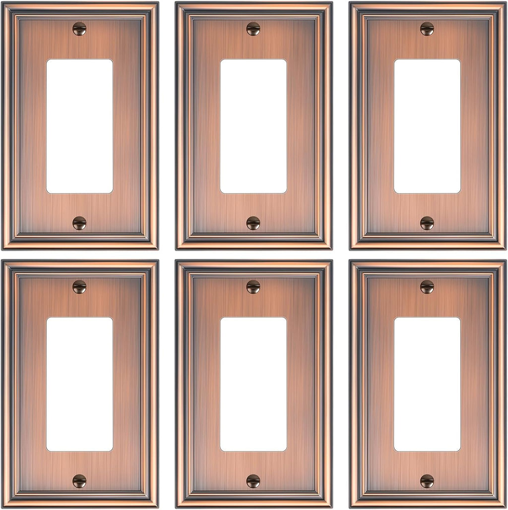 6-Pack Decorator Outlet Cover Plate, Antique Copper Decorative Switch Plates and Outlet Covers, Durable Zinc Alloy Wall Plates for Electrical Outlets, Receptacle, GFCI Outlet, Dimmer Switch