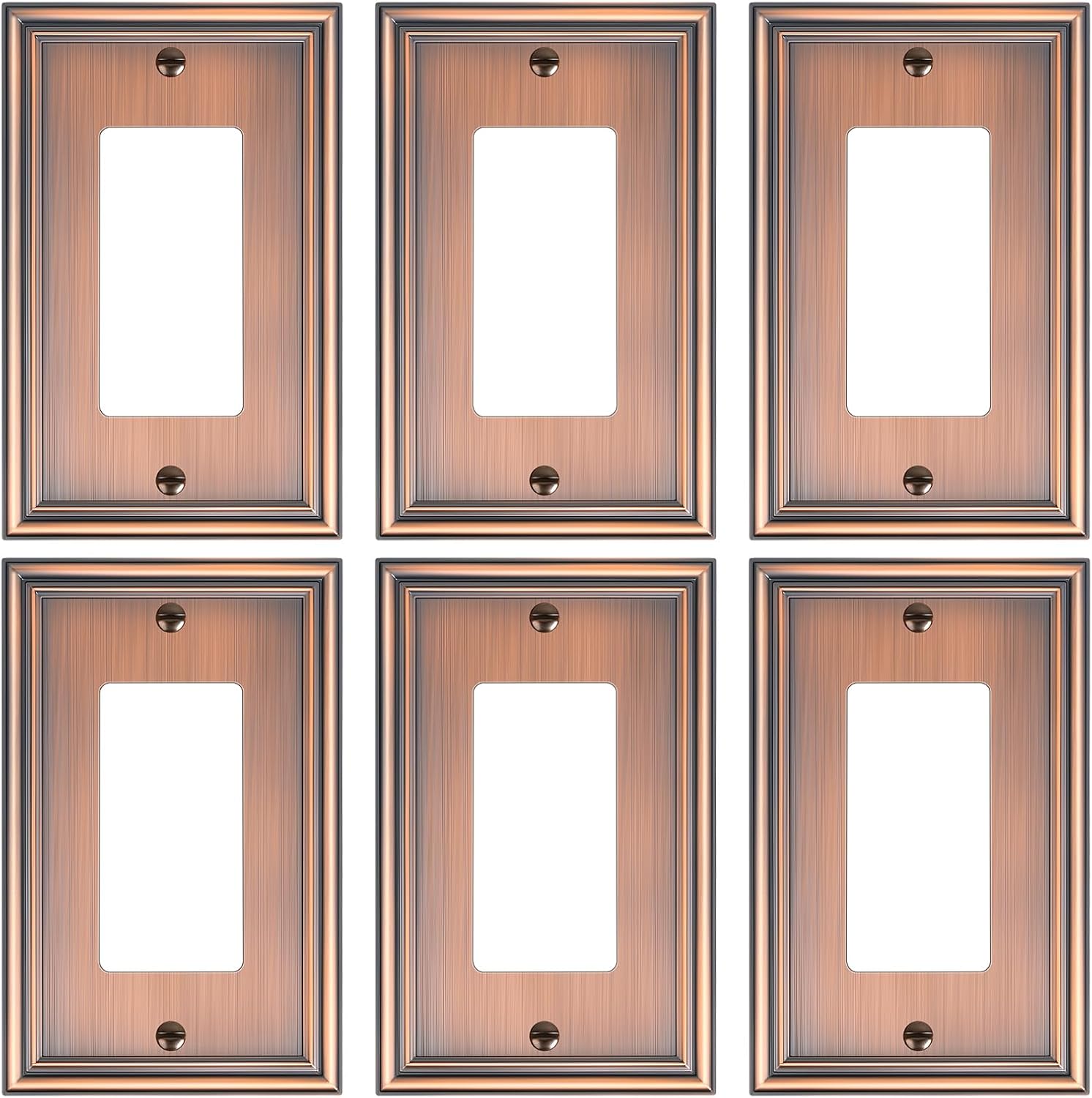 6-Pack Decorator Outlet Cover Plate, Antique Copper Decorative Switch Plates and Outlet Covers, Durable Zinc Alloy Wall Plates for Electrical Outlets, Receptacle, GFCI Outlet, Dimmer Switch