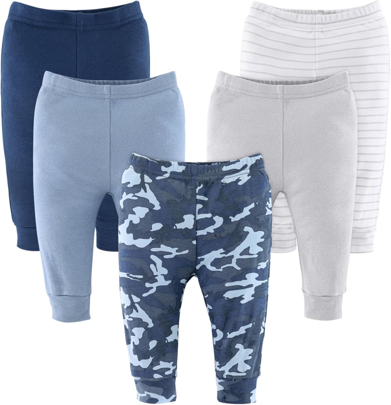 The Peanutshell 5 Pack Baby Boy Pants Set - 100% Cotton Toddler Pants for Boys, Clothes for Toddlers & Babies - Blue Camo