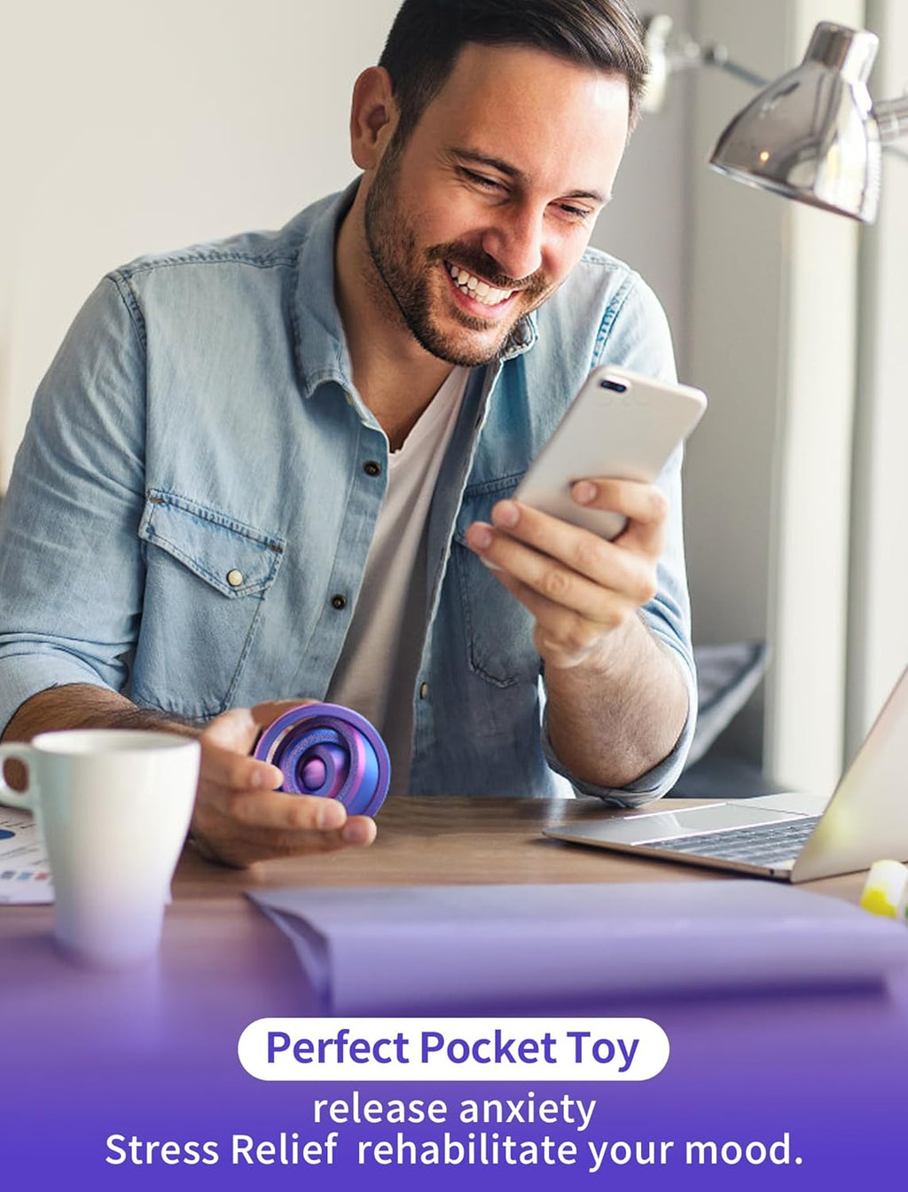 3D Printed Fidget Spinners, Funny Pocket Fidget Toy, Anxiety&Stress Relief Toys, Rotating Rings Toy for Kids&Adults, Home Office Decor&Gifts(Red Blue Gradient)