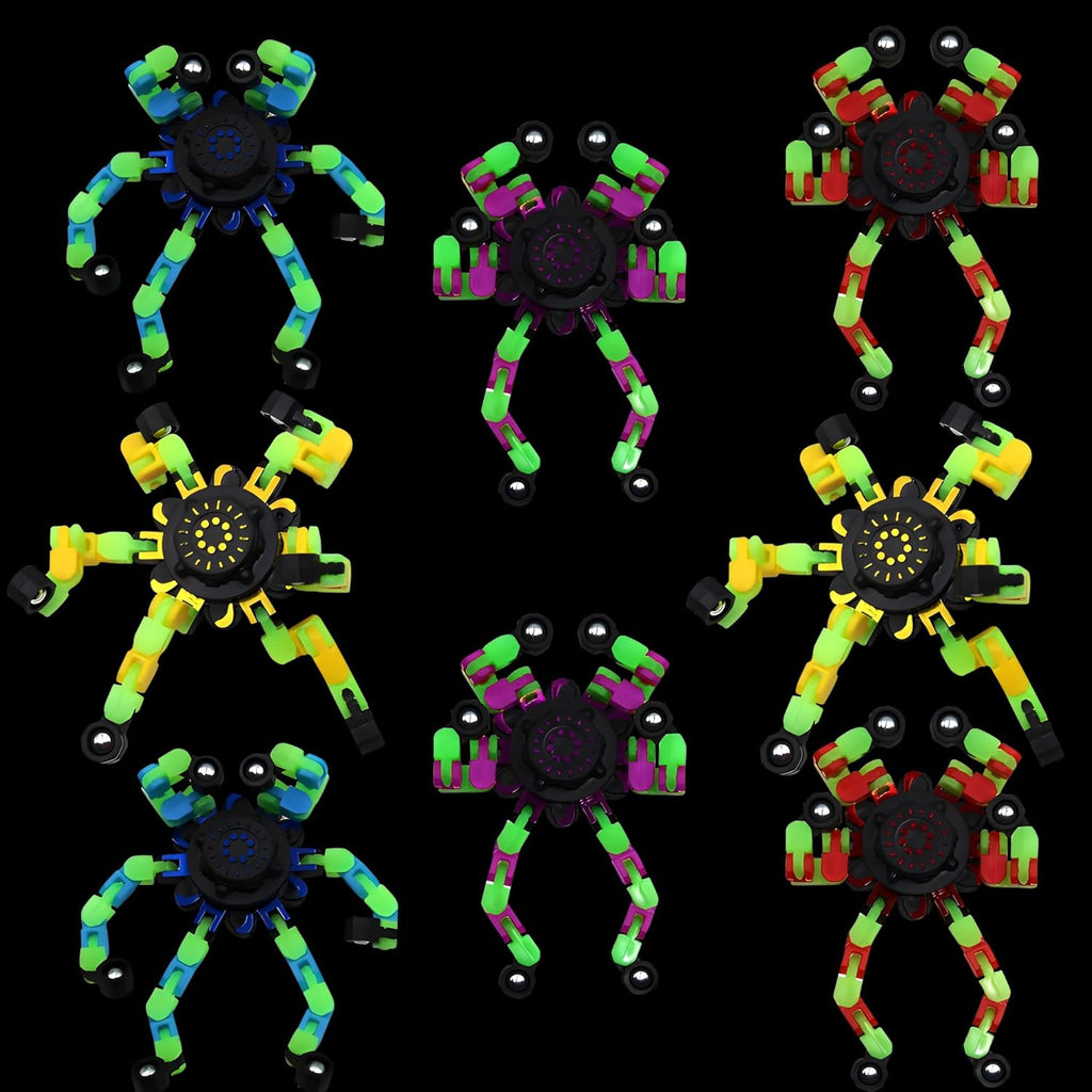 Fidget Spinners, DIY Transformable Chain Robot Finger Spinner, Glow in The Dark Deformable Creative Mechanical Gyro Toy Stress Relief Toy Fidget Fingertip Toy for Kids and Adults (8 Pack)