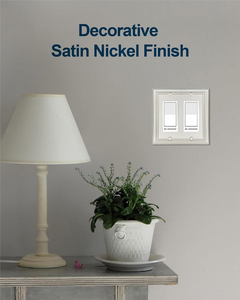 2-Pack Double Decorator Outlet Covers, Satin Nickel Wall Plates for Dimmer Switch, GFCI Outlet and Receptacal, Durable Metal, Midsize
