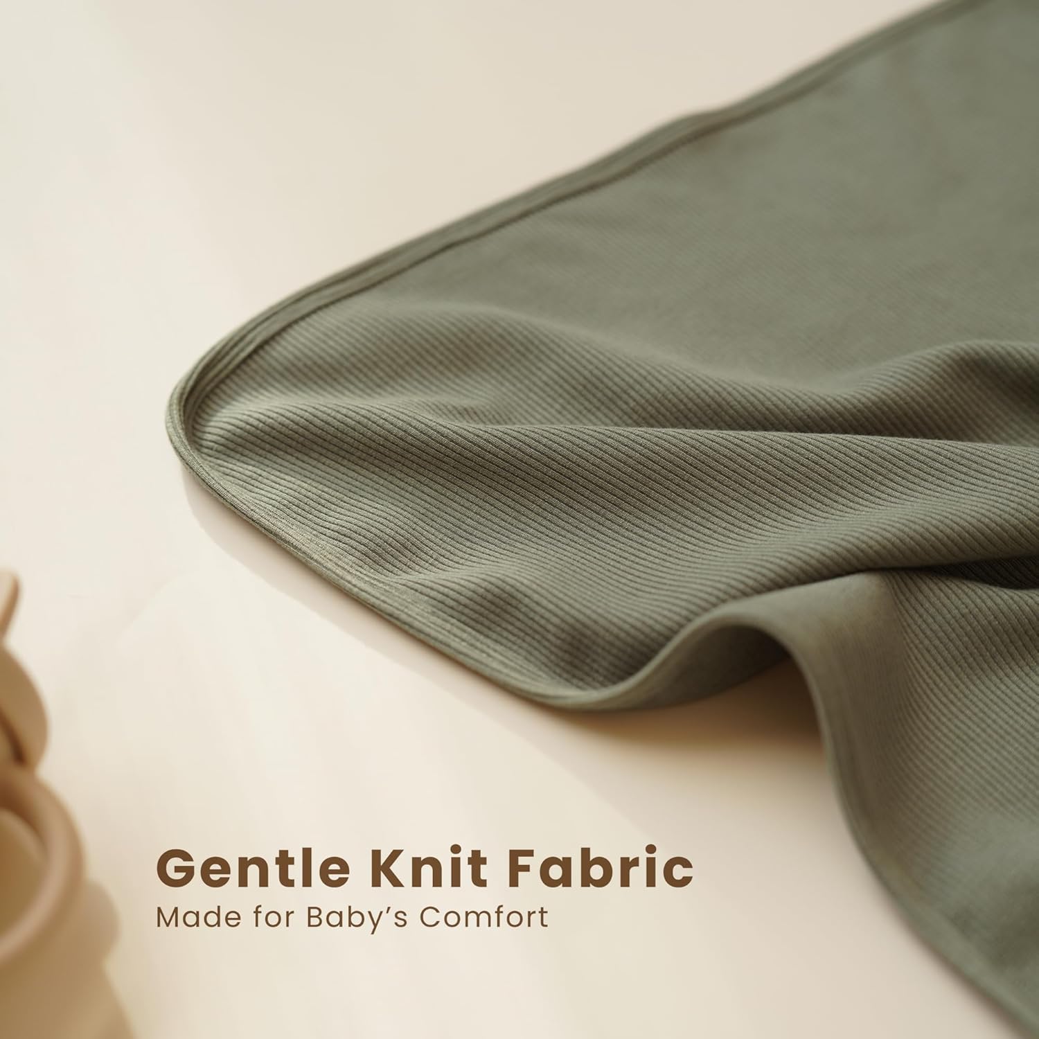 Konssy Knit Baby Blanket 2 Pack, Soft Ribbed Swaddle Receiving Blankets for Boys & Girls, Lightweight Cozy Swaddling Wrap for Newborns, Infants, & Toddlers, 33x42 Inch (Beige, Sage)