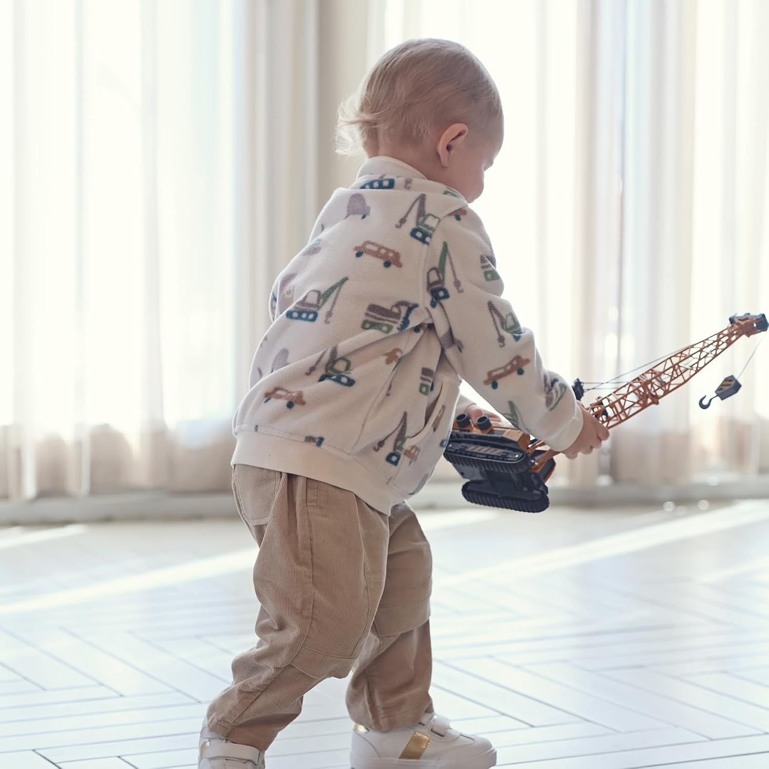 DAVE & BELLA Kids Printed Polar Fleece Jacket Toddler Baby Boys Girls Zip Up Long Sleeve Spring Fall Warm Outerwear Coat