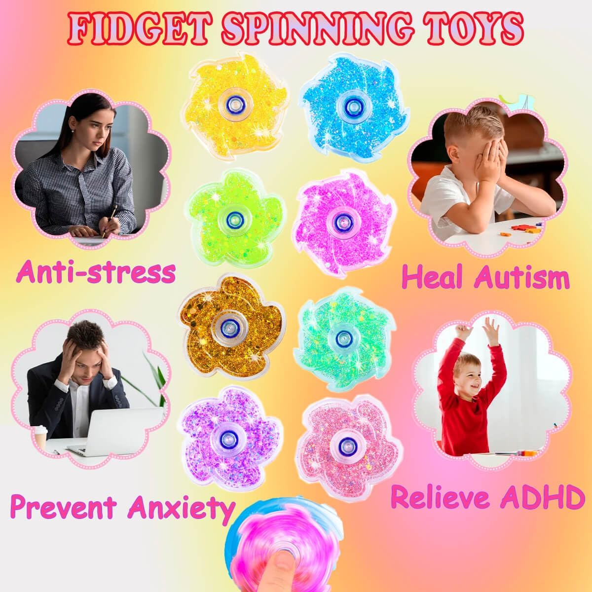 Fidget Spinners 8 Pcs for Kids and Adults Stress Relief Sensory Toys for Boys and Girls Fingertip Gyros for ADHD Autism for Kids Gifts (Fidget Toy 8pcs)