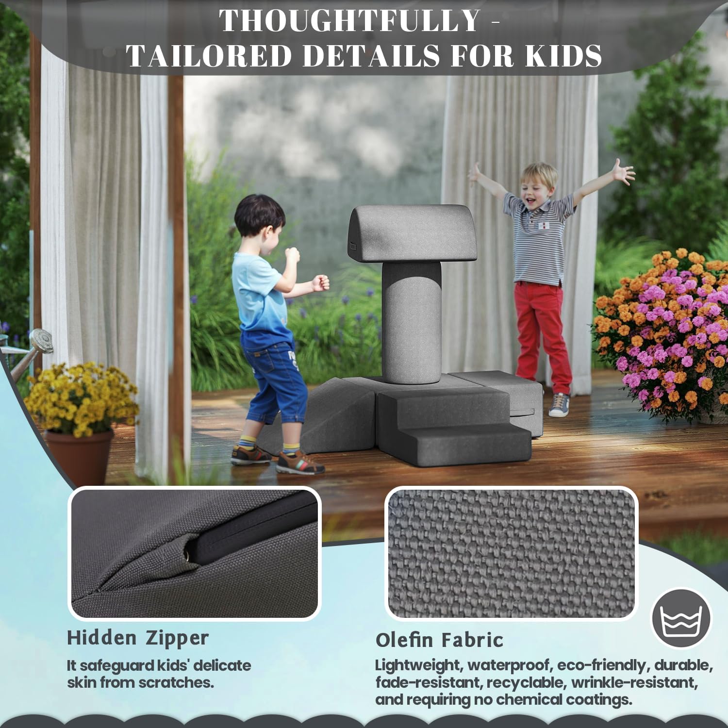 jela Foam Blocks 6Pcs Soft Play Equipment Waterproof Fabric, UV Resistant Toddler Climbing Toys Indoor& Outdoor Soft Play Climbing for Toddlers, Lightweight Climbing Blocks for Babies, Kids (Darkgrey)