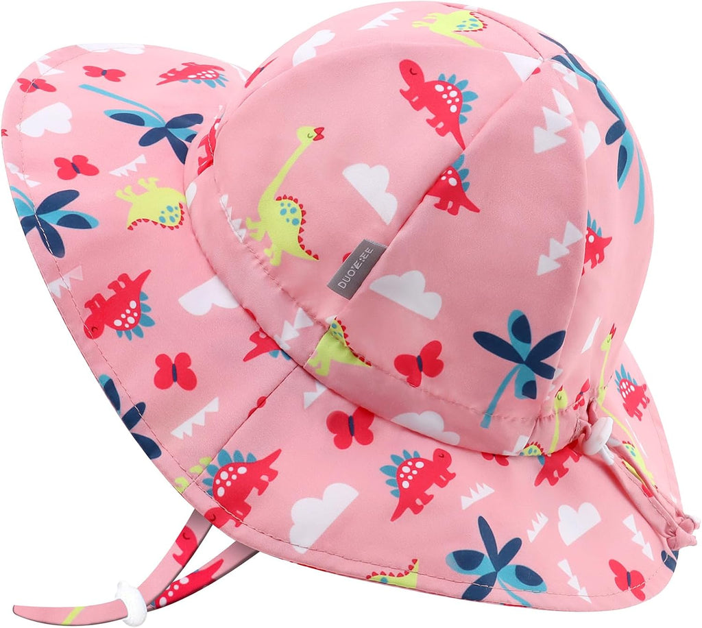 UPF 50+ Baby Bucket Hat - Wide Brim Sun Protection Beach Cap for Girls - Cute & Adjustable Toddler Hat
