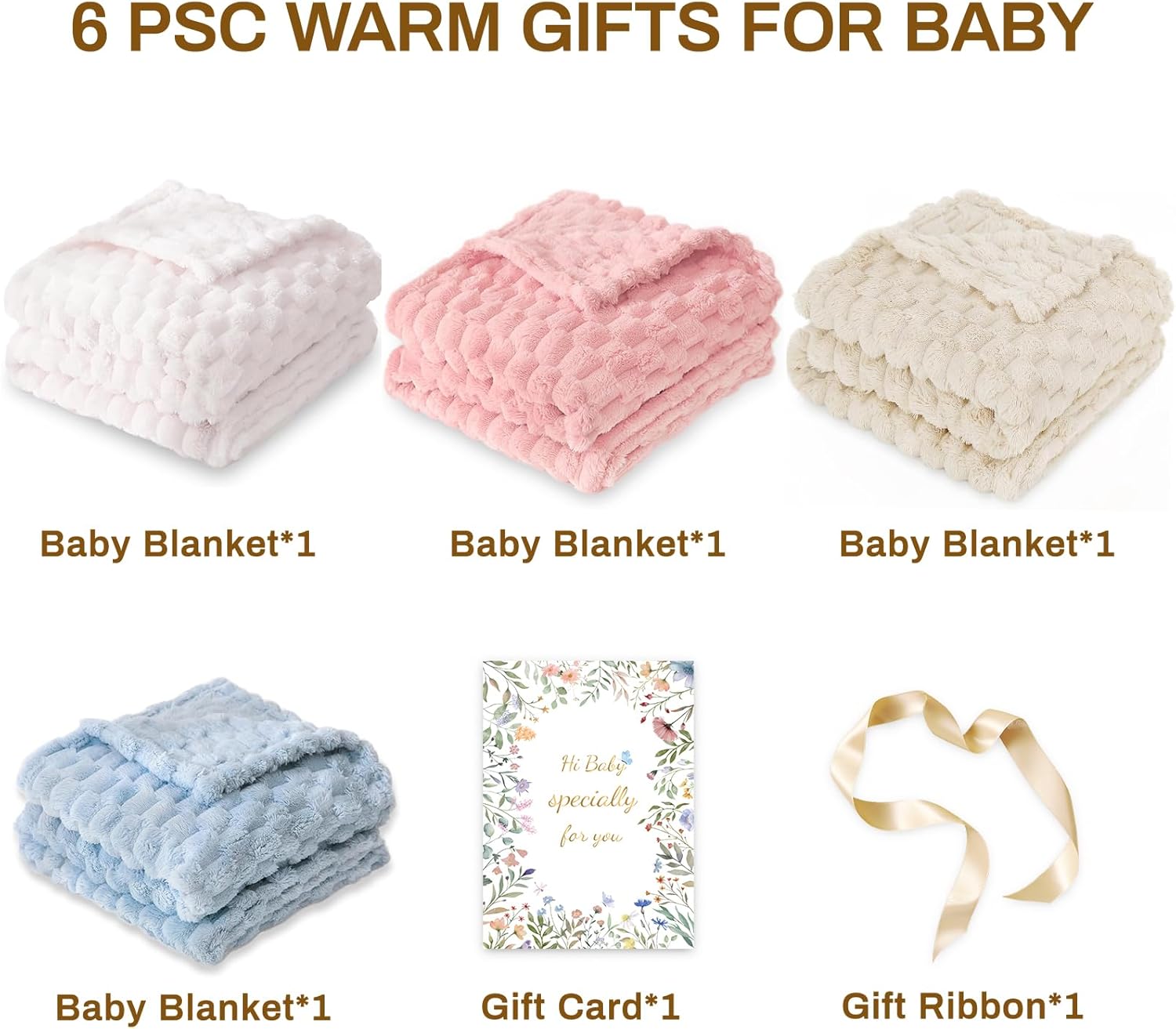 HOMRITAR 4 Pcs Baby Fuzzy Blanket 3D Jacquard Fluffy Blankets for Boy Girls, Soft Warm Cozy Flannel Fleece Warm Blanket Nursery, Stroller Toddler Bedding, 30 x 40 Inch (Blue, Cream, Pink, Khaki)